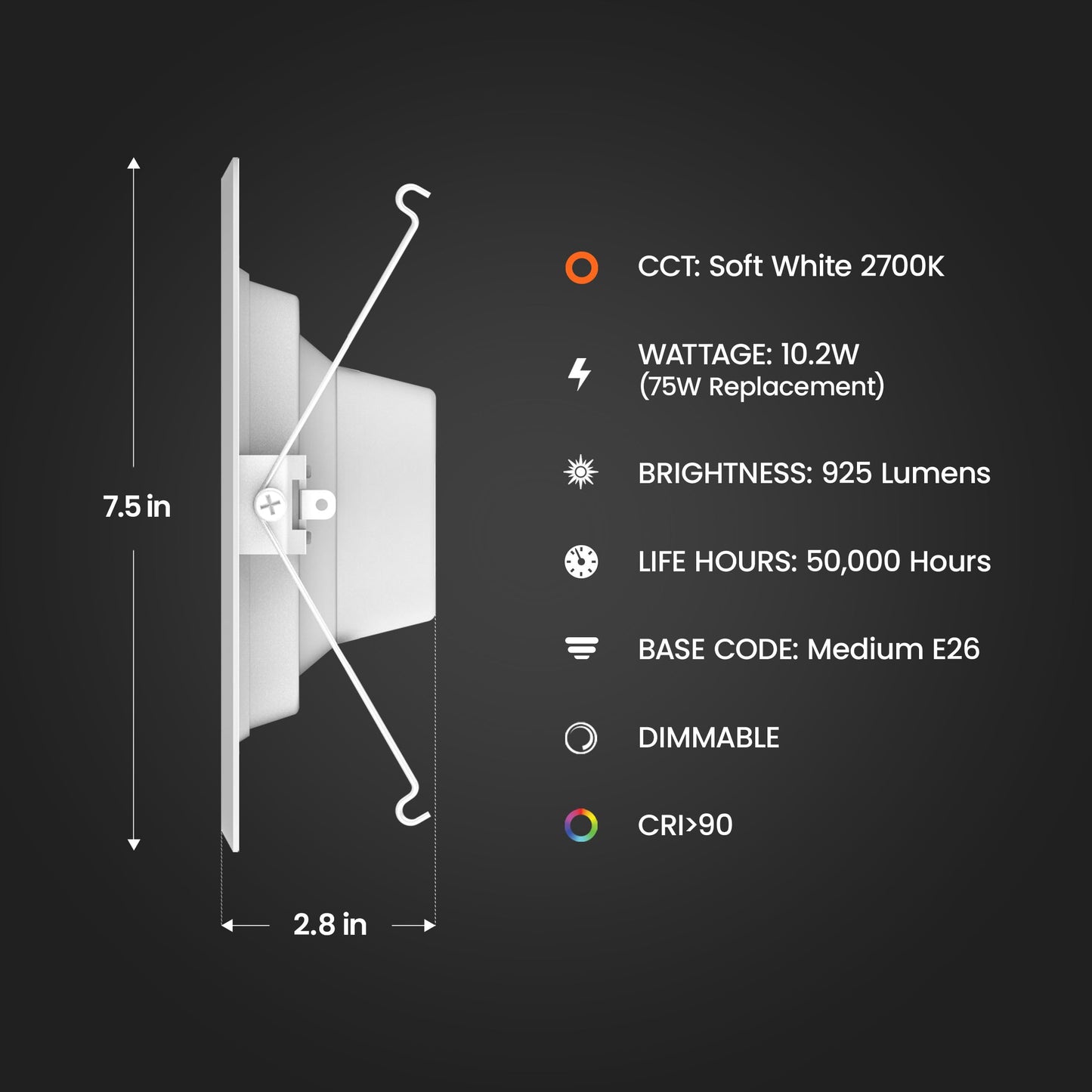 Feit Electric LEDR56B/927CA/MP/6 5/6 inch LED Recessed Downlight, Baffle Trim, Dimmable, 75W Equivalent 10.2W, 925 LM Retrofit kit, 5-6 in 75 Watt, 2700K Soft White, 6 Count