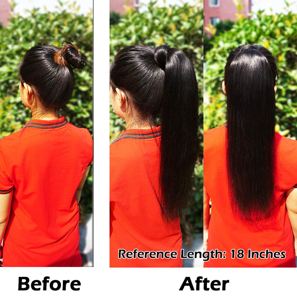 Alisfeel Wrap Around Ponytail Human Hair Extensions 10A Brazilian Straight Ponytail for Black Women Unprocessed Remy Human Hair Pony Tail with Magic Paste Clip In Extension Hairpiece 110g (22 Inch)