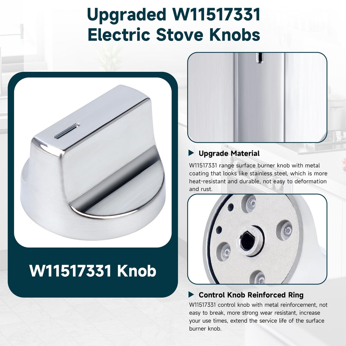 W11517331 for Whirlpool Electric Range Knobs Replace W10850027 W11117415 W11458840 Oven Knob, Compatible with Whirlpool WEC310S0LS1, WEE515S0LZ1, WEC310S0LS2, WEE515S0LS1 Electric Range Knob (4PC)