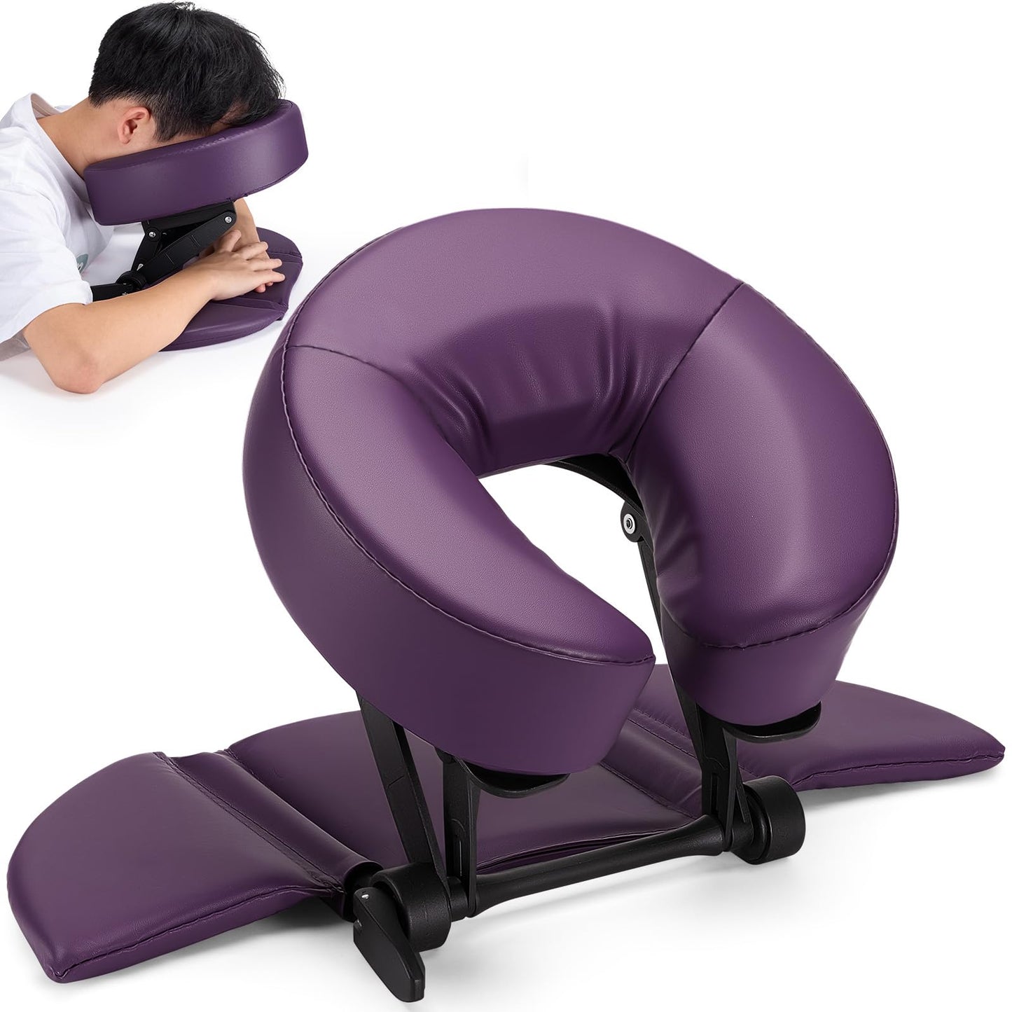 Udefineit Face Down Tabletop Massage Kit, Adjustable Headrest Face Cradle with Hand Rest Pad, Universal Desktop Home Mattress Massage Pillow Cradle, Support & Soft Memory Foam Pillow (Purple)