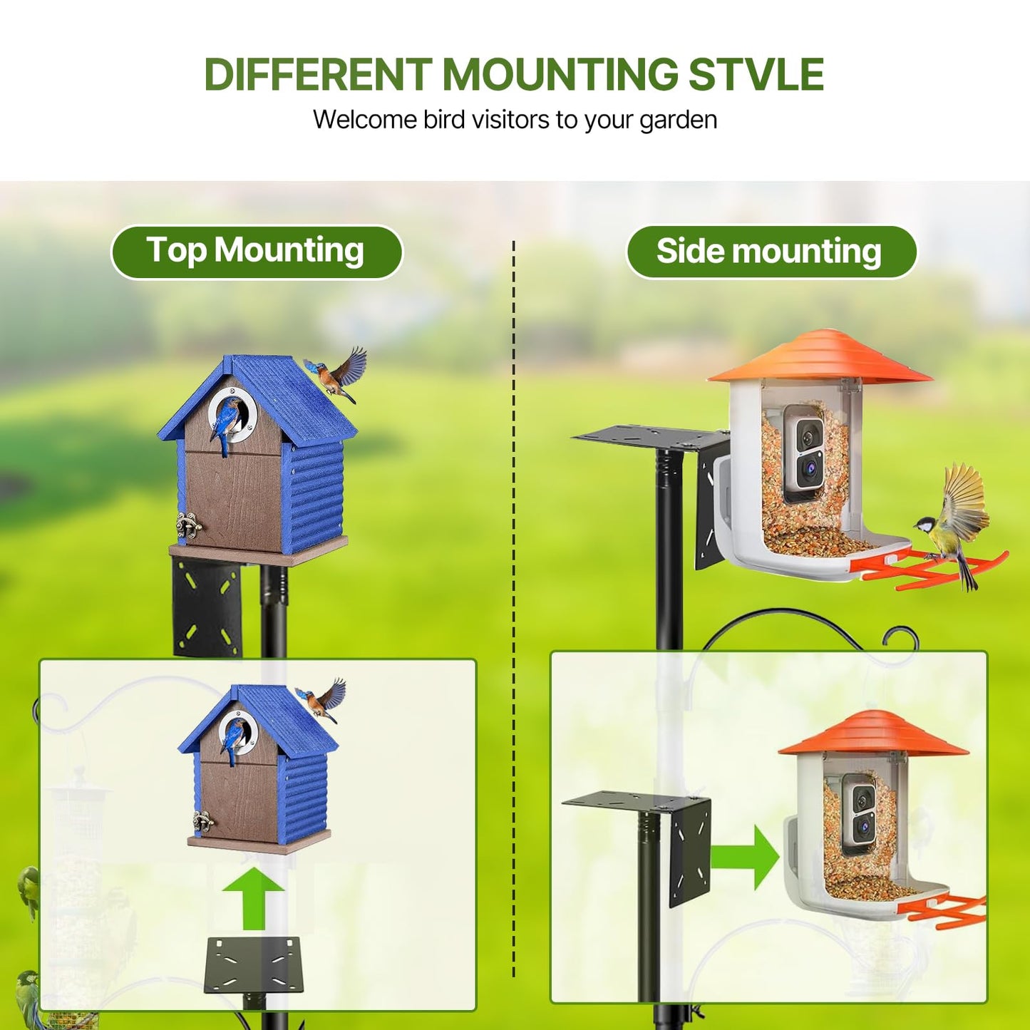 92 Inch Bird Feeder Pole Smart Bird Feeder Station Pole Heavy Duty with Squirrel Baffle for Outdoor Hanging Wild Birds Feeding Station for Backyard Garden Decoration (Black)