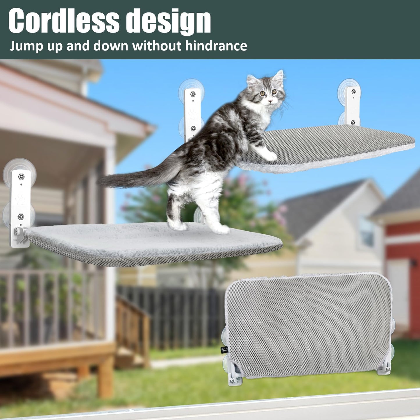 Sunhoo Cat Window Hammock Perch Cordless Seat Windowsill Ledge Sofa Bed Foldable Shelves with Sturdy Suction Cup for Large Cats Pet Kitten Hold Up to 55lbs Reversible Mat Lit Pour Chat