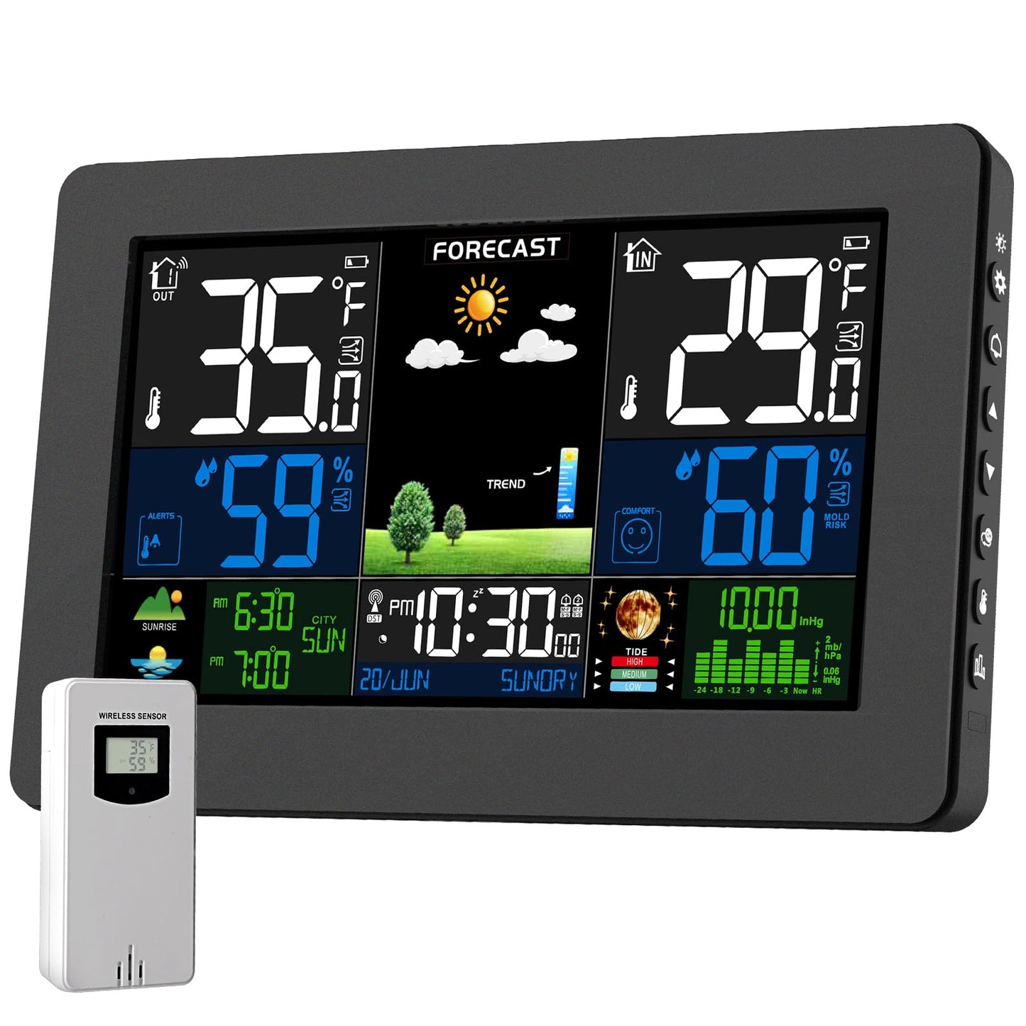 Weather Station Wireless Indoor Outdoor Thermometer, Digital Thermometer with Remote Sensor, Large Display Home Weather Station with Weather Forecast, Barometric Pressure, Moon Phase