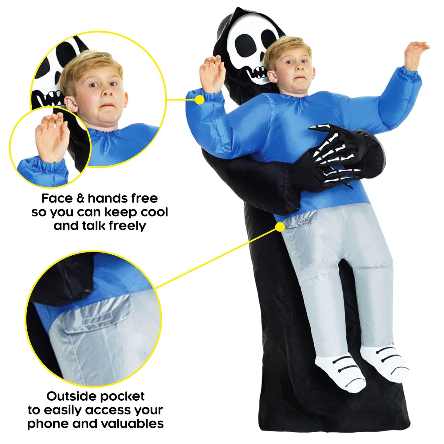 Morph KMCPIGR Boys Pick Me up Inflatable Costume, One Size, Grim Reaper Kids