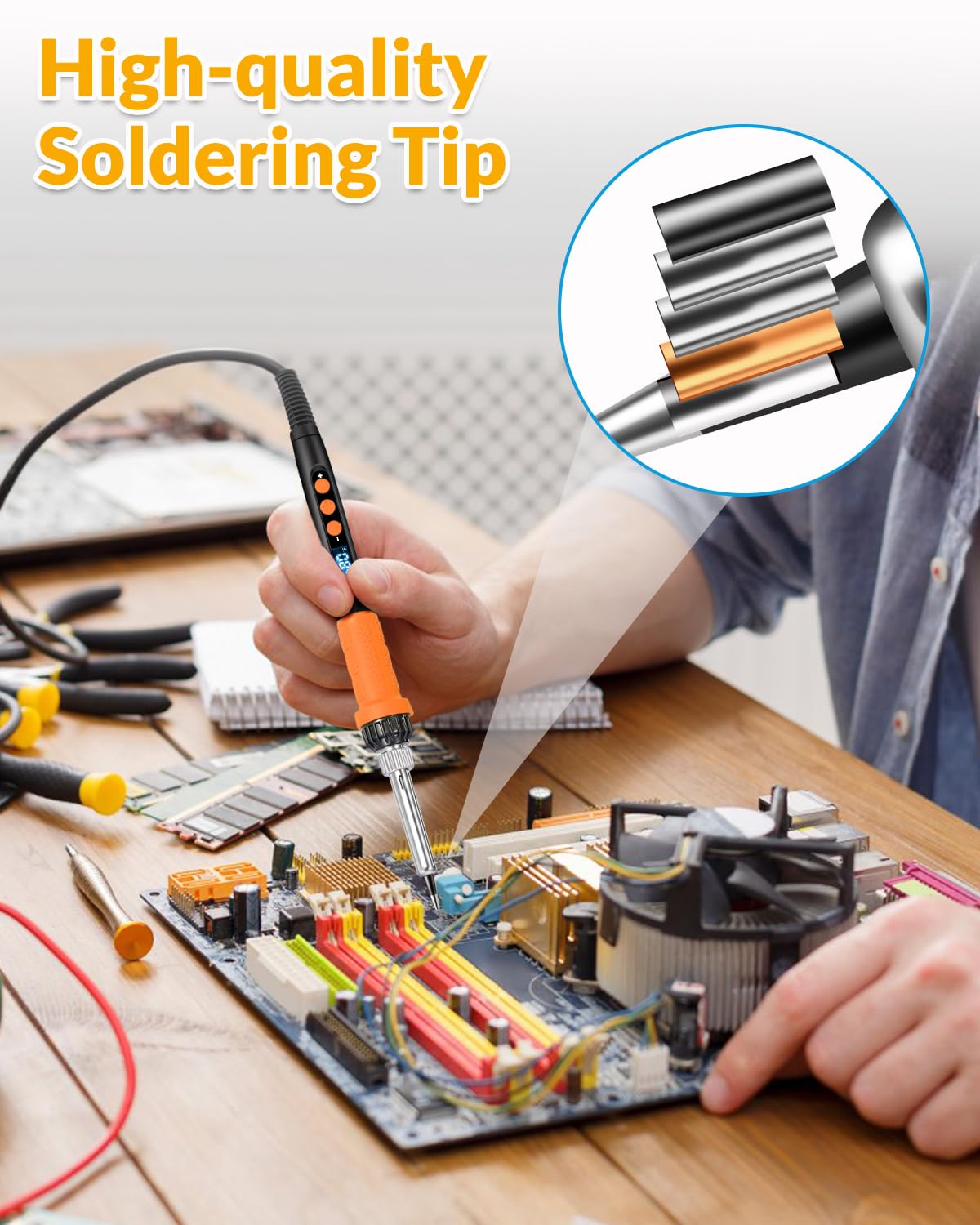 Soldering Iron Kit, 100W High Power Soldering Iron, Fast Heating, Digital Display Temperature Control Accurate 356°F-896°F, Portable Soldering Kit with Protective Cap, Automatic Sleep Mode