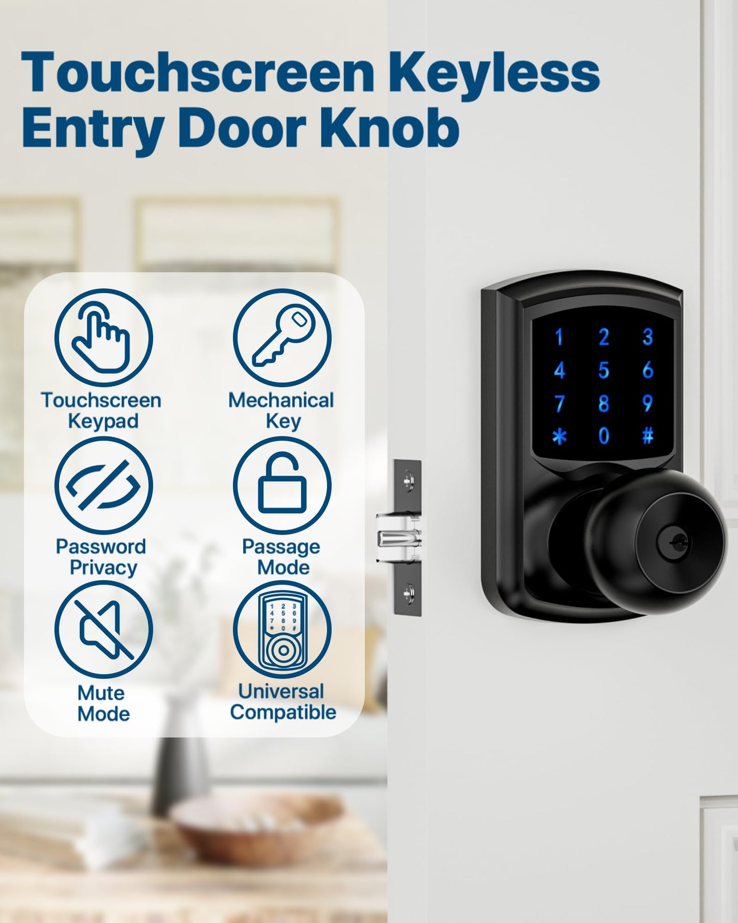 HIDALIFE Keyless Entry Door Lock, Keypad Door Lock with Handle, Touchscreen Digital Lock, Anti-peep Password, Auto-Lock, Easy Install for Front Door, Office, Apartment-Matte Black