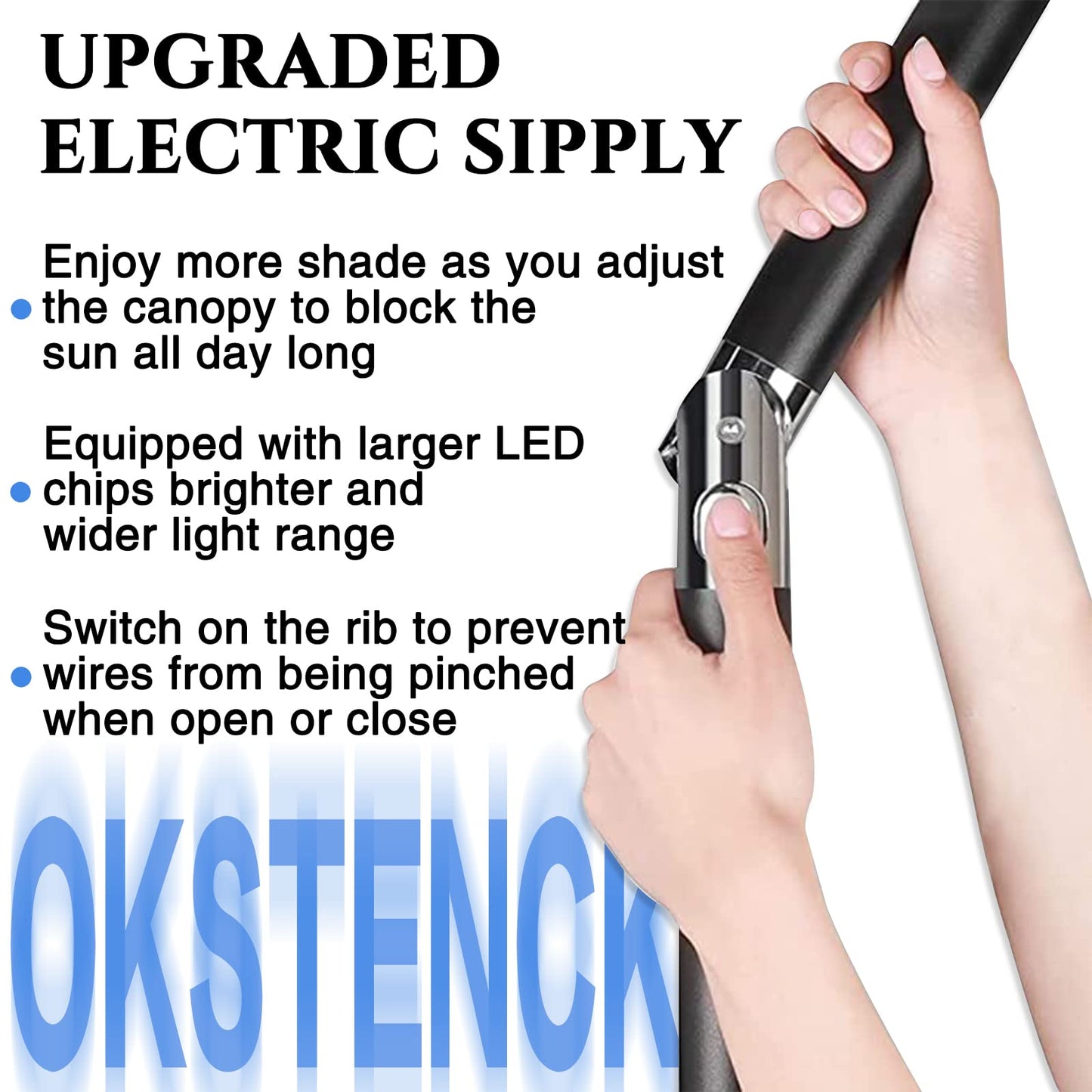 Solar LED Patio Outdoor Umbrella - OKSTENCK with 24LED Lights, Tilt and Crank Table Umbrellas for Garden, Deck, Backyard and Pool, 7.5FT, Ocean Blue