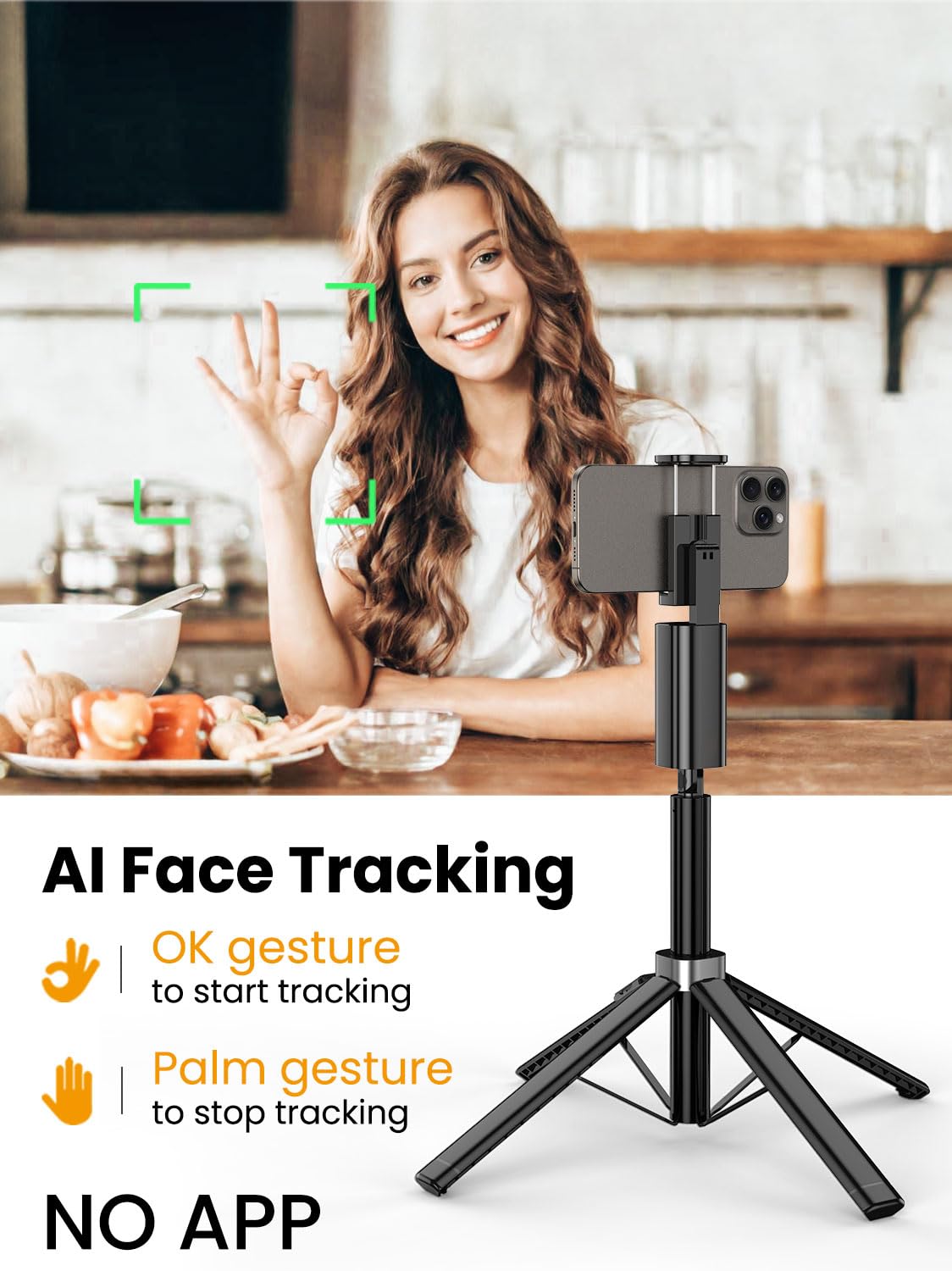 AOCHUAN Face Tracking Tripod for iPhone,57'' Expandable Selfie Stick for iPhone,Phone Tripod for Android with Remote, No APP,Gesture Control,Content Creator Essentials for YouTube, Tiktok,Smart M3