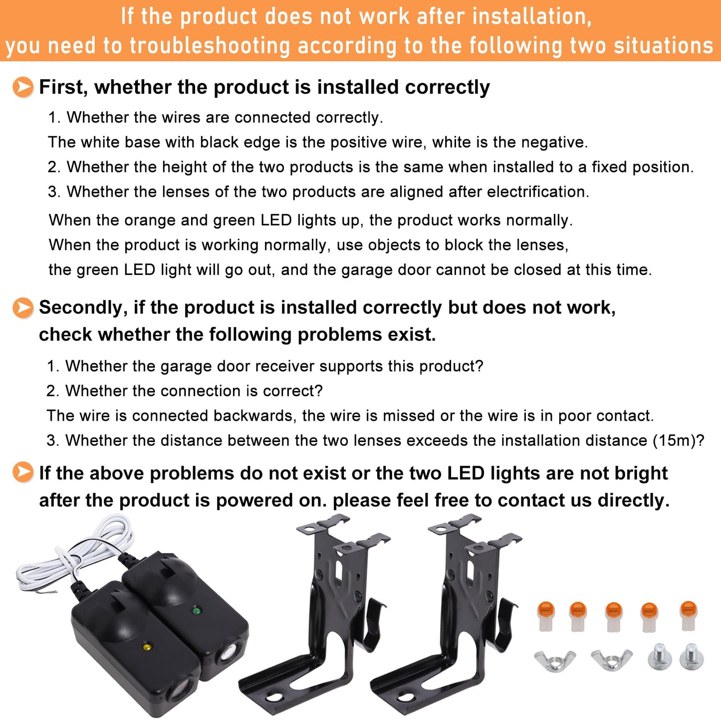 Garage Door Sensor Compatible with Liftmaster Chamberlain Sears Craftsman Garage Door Opener Made After 1997, 41A5034 G801CB-P Garage Door Safety Sensor Kit with 2 Mounting Brackets