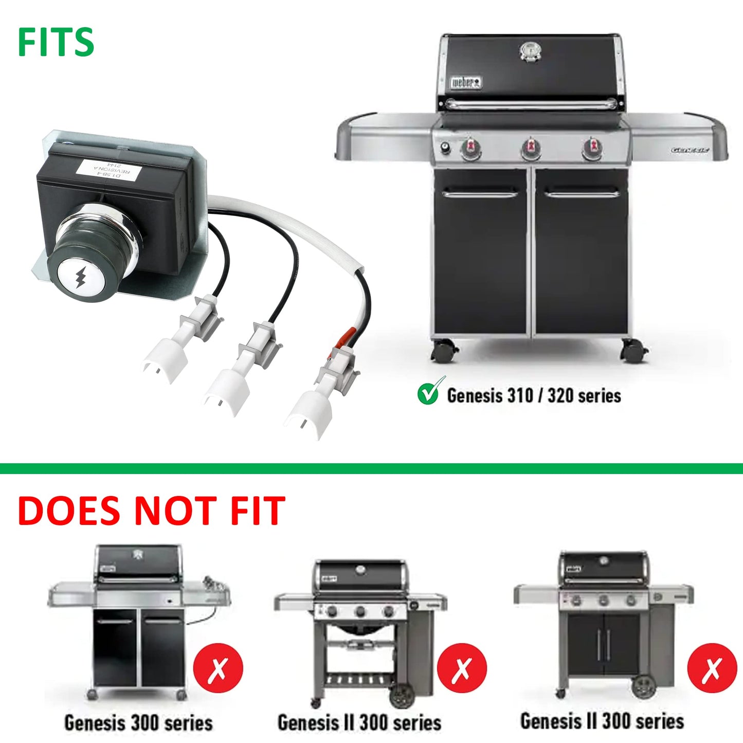 ATKKE Igniter Kit 7628 for Weber Genesis 310/320 Grill (Model Years 2011-2016) Grill with Front Mounted Control Panel, for Weber Genesis 310 320 Series Grills Replacement