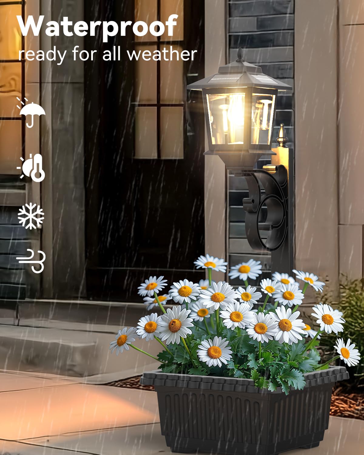 2 in 1 Solar Lamp Post Light with Planter, Waterproof Solar Planter Lights, Wall Mount or Freestanding Solar Lamp Post Llght, Decorative Outdoor Planters for Garden Patio, Front Porch