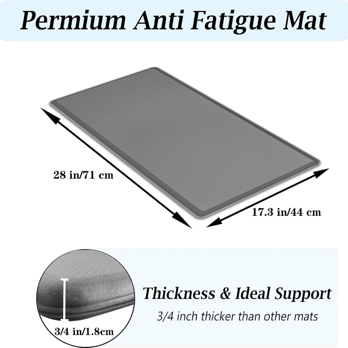 Artnice Kitchen Mats for Floor, 3/4" Extra Thick Cushioned Anti Fatigue Mat, Waterproof Kitchen Rug, Non Slip Heavy Duty Ergonomic Standing Desk Mat for Home, Sink, Office (17.3" x 28",Grey)