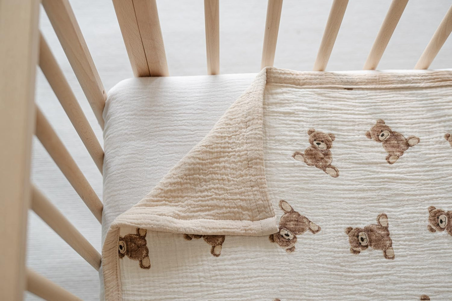 Little Jump 2 Layers Muslin Cotton Baby Blankets - Teddy Bear Toddler Quilt Crib Blanket - Gender Neutral Crib Blanket for Baby Boys and Girls 47"x 47" (Teddy Bears)