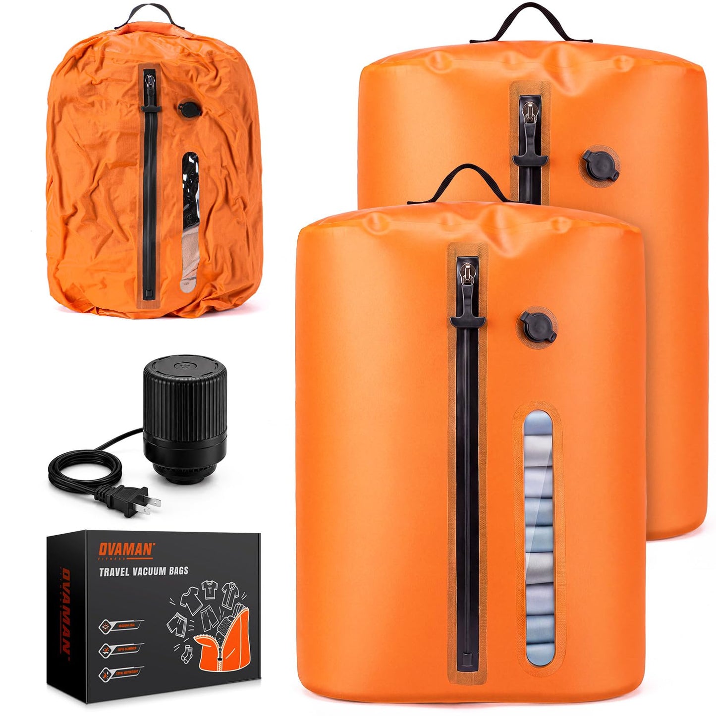 Vacuum Bags for Travel with Pump, Reusable Vacuum Compression Bags, IP68 Waterproof Space Saver Storage Bags for Clothes, Backpack, Luggage & Suitcase, Lightweight Travel Organizer
