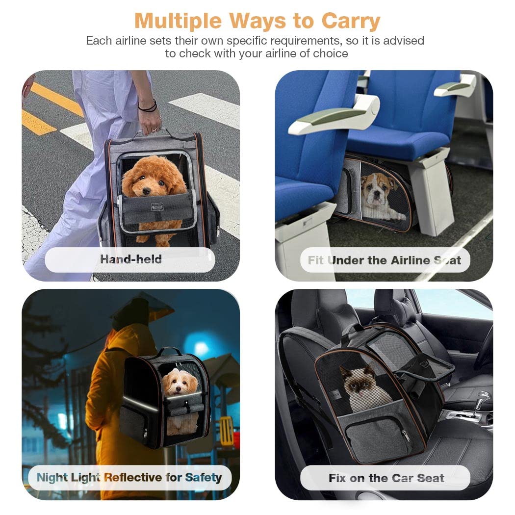 Lekespring Cat Bag, Expandable Cat Backpack Carrier for Small Dogs Medium Cats Fit Up to 18 Lbs, Dog Backpack Carrier, Foldable Pet Backpack Carrier for Travel, Hiking, Outdoor Use (Grey)