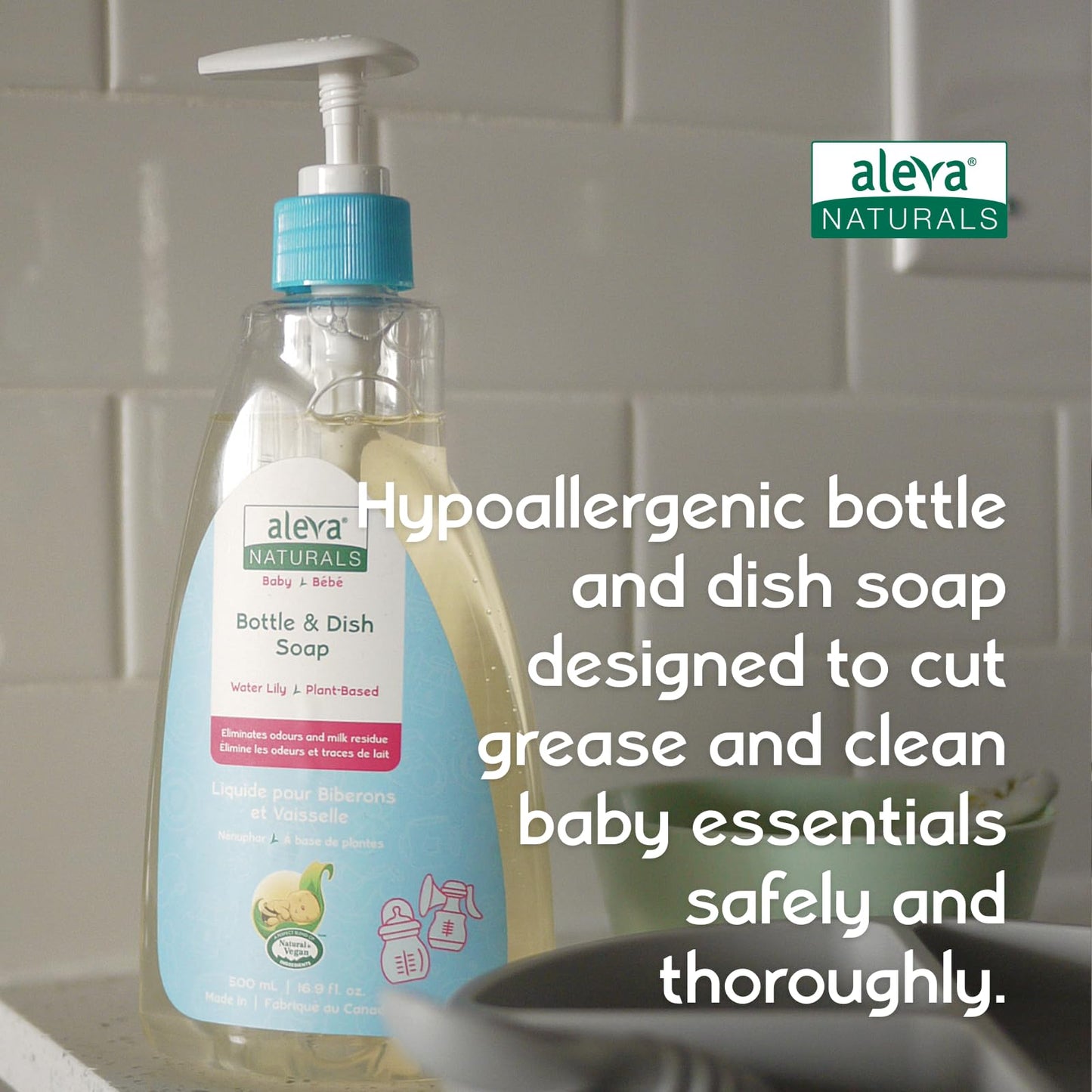 Aleva Naturals Hypoallergenic Bottle and Dish Wash Liquid - Plant-Based Cruelty-Free Formula with Refreshing Water Lily Scent, Dish Soap to Clean Baby Feeding Cups - 3L VALUE PACK (500ml x 6)