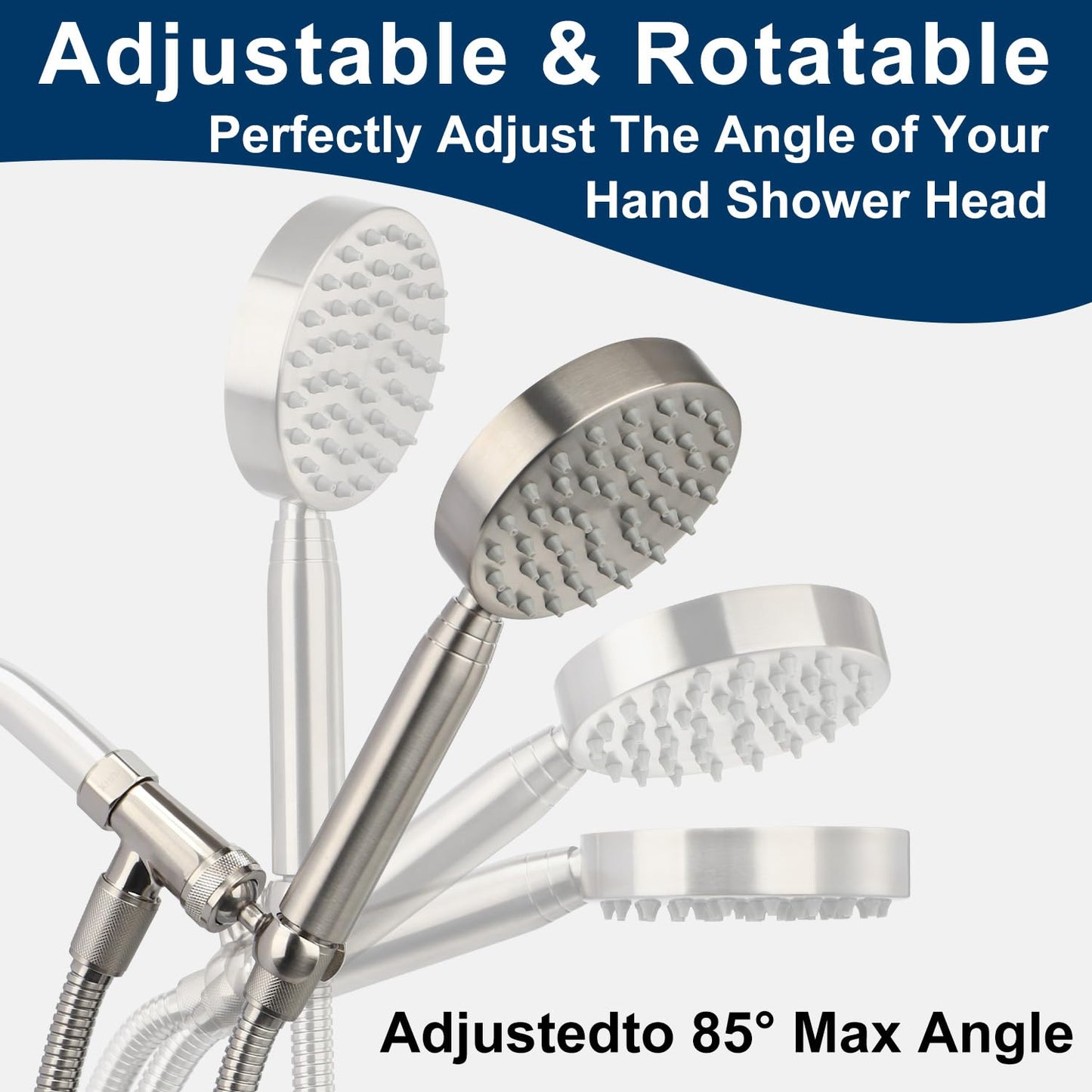 All Metal Handheld Shower Head with Brass Hand Showerhead Holder,1.75 GPM & 2.5 GPM High Pressure HandHeId Shower Head with Long Hose 72" Flexible Extension