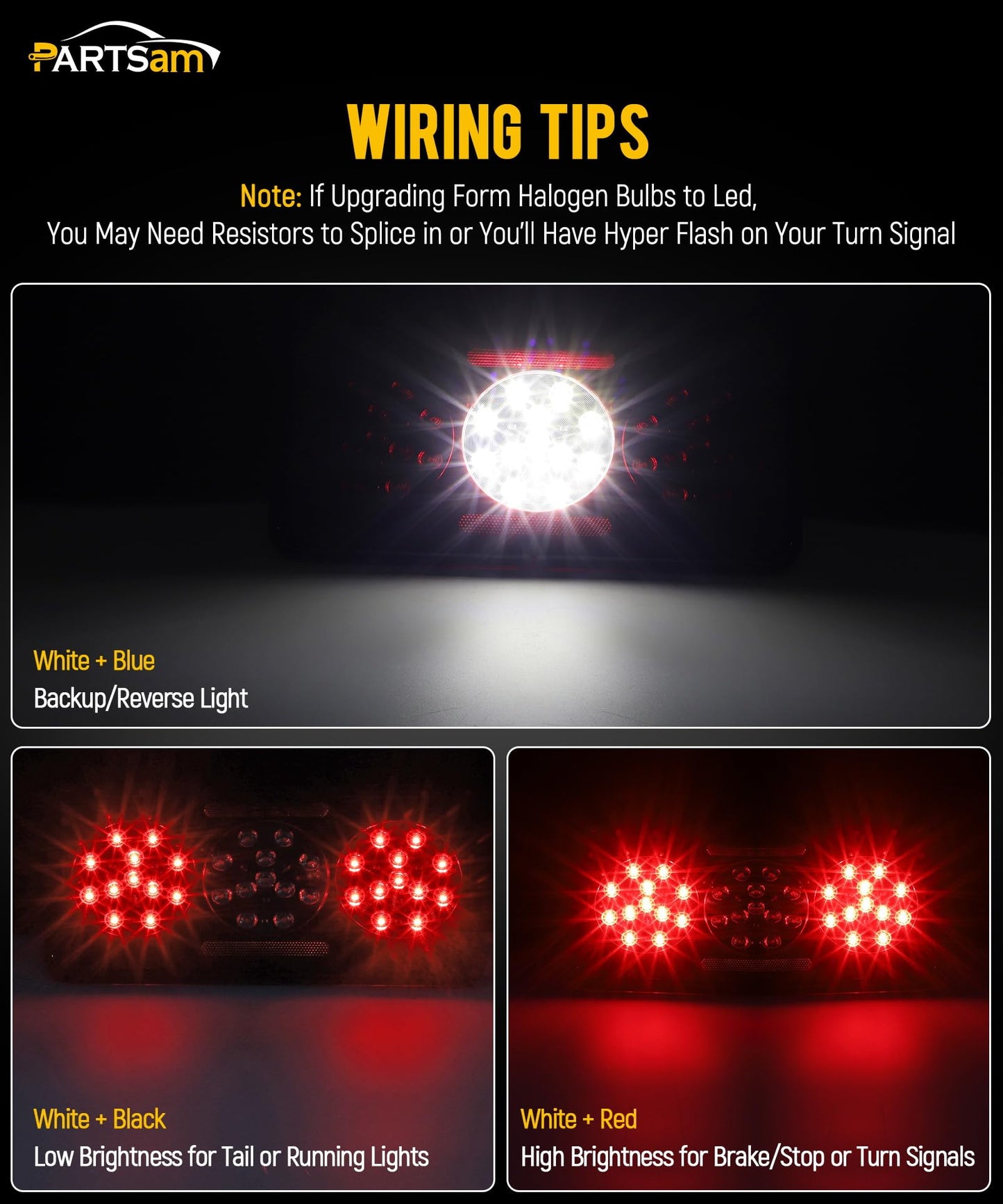 Partsam Rectangular Triple LED Trailer Tail Light Red RV Camper Motorhome Stop Turn Tail Backup Reverse Lights Vertical and Horizontal Mount