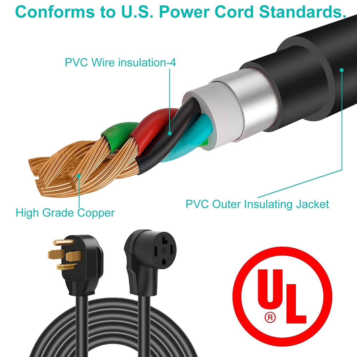 10 FT Dryer Extension Cord 4 Prong Canada, 10 Feet Nema 14-30 Extension Cable for Level 2 EV Charging, 30Amp 14-30P Male to 14-30R Female 125V/250V STW 10 Gauge