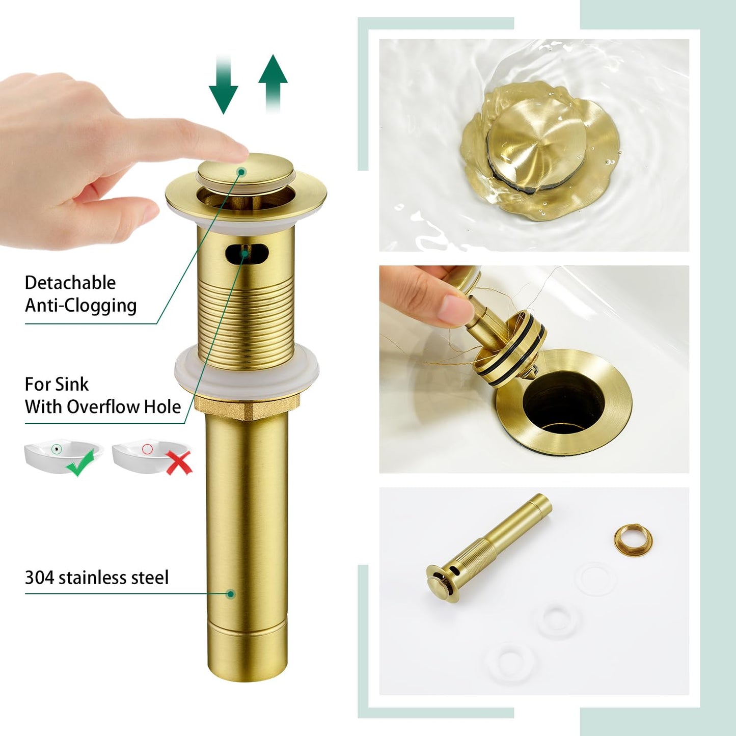 CREA Bathroom Sink Faucet, 2-Handle 3 Hole Bathroom Sink Faucet, Fit for 4inch and 8inch Sink with Pop UP Drain Stopper, Brushed Gold