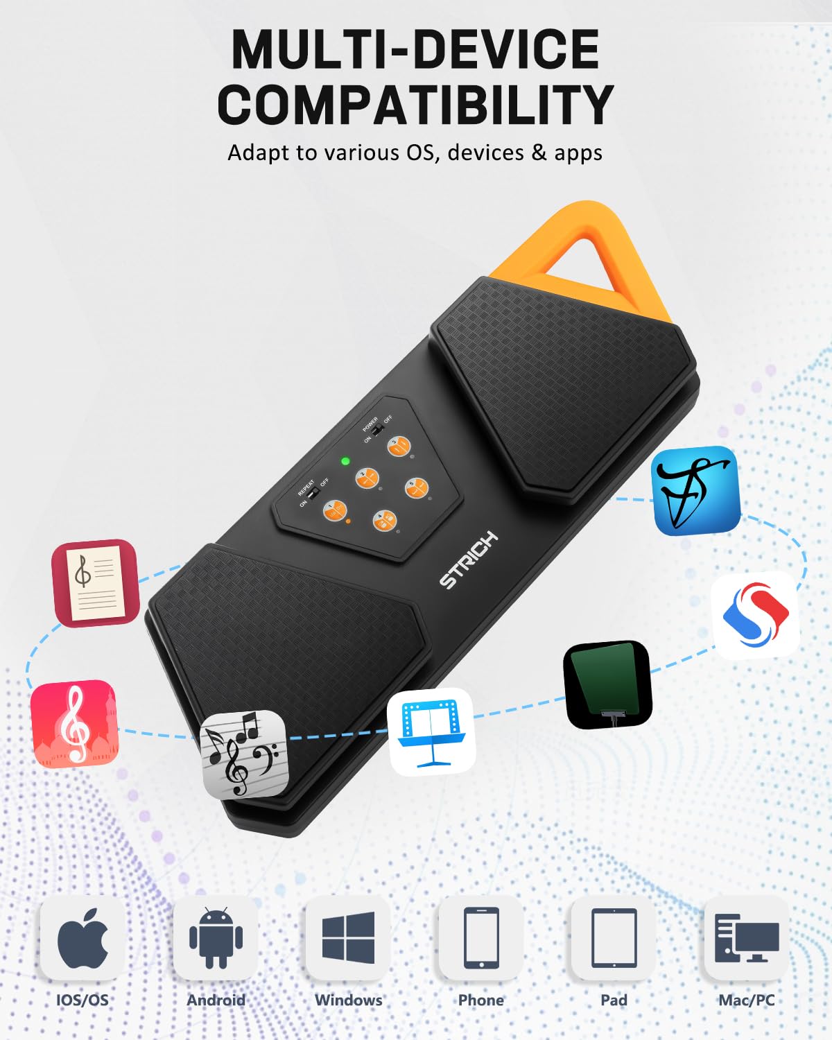 STRICH Wireless Page Turner Pedal for Musical Instruments, Anti-Slip Rubber Portable Foot Pedal, Silent Rechargeable Music Page Turner for iPad, Tablets, Phone, Super-long Endurance, SPT-10X