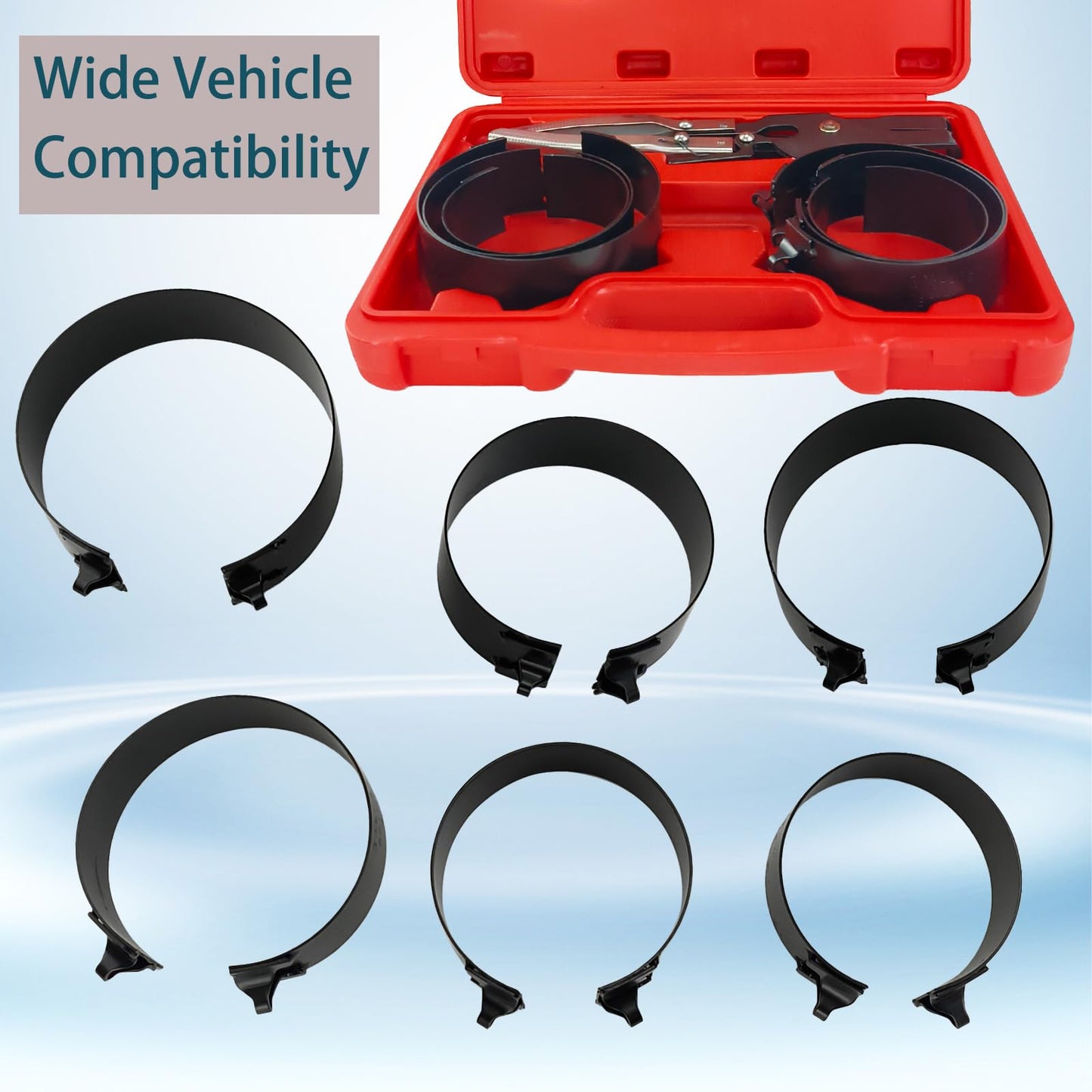 Engine Piston Ring Compressor Kit with Pliers - 6 Adjustable Sleeves2-7/8 inches (73mm) up to 4-3/8 inches (111mm) for Car, Truck & Motorcycle Piston Installation