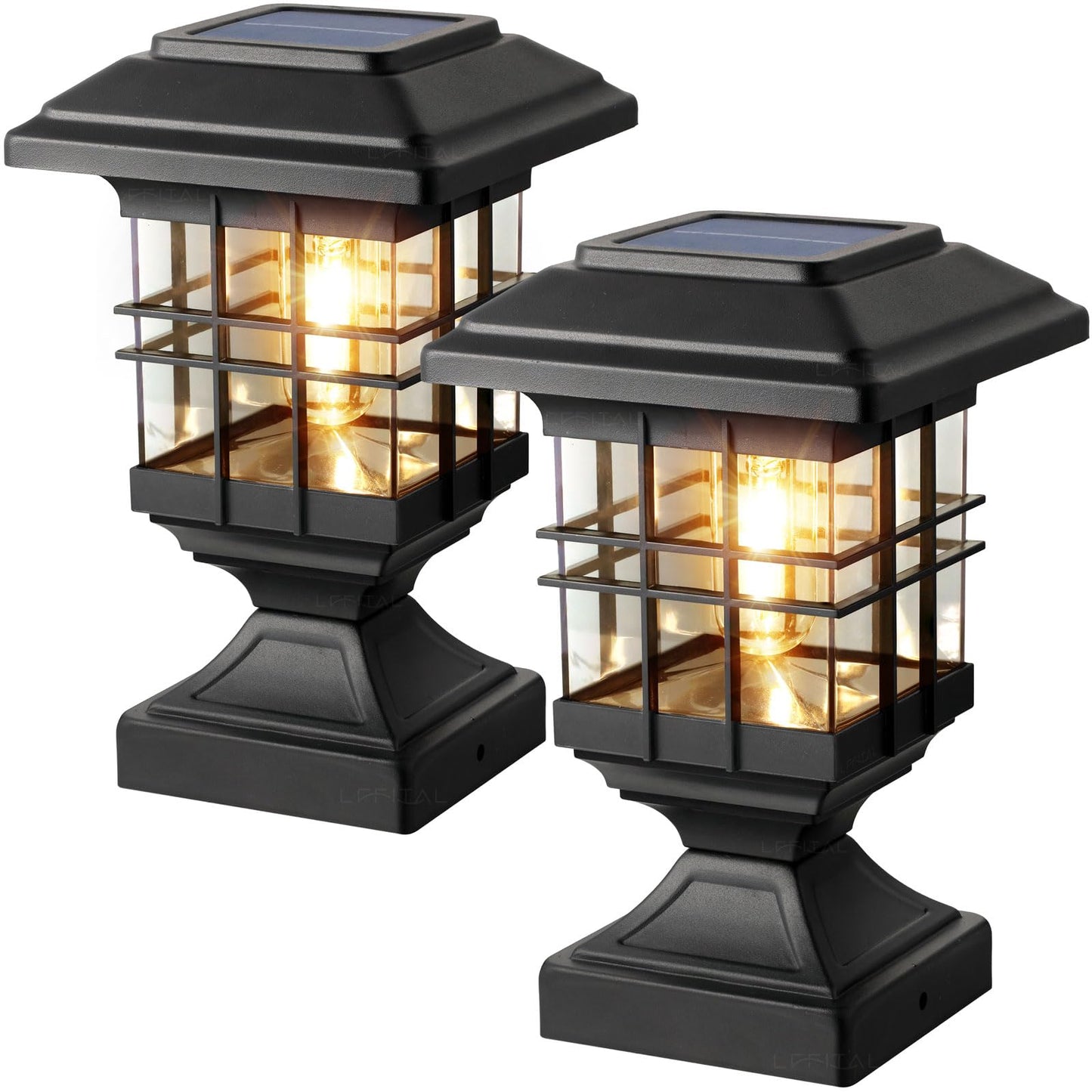 Lffital Solar Post Lights Outdoor Solar Post Cap Lights 2 Modes LED Deck Fence Cap Light for 4x4 5x5 6x6 Posts Patio Garden Decoration Warm White Lighting Black (2 Pack), TR-POST01