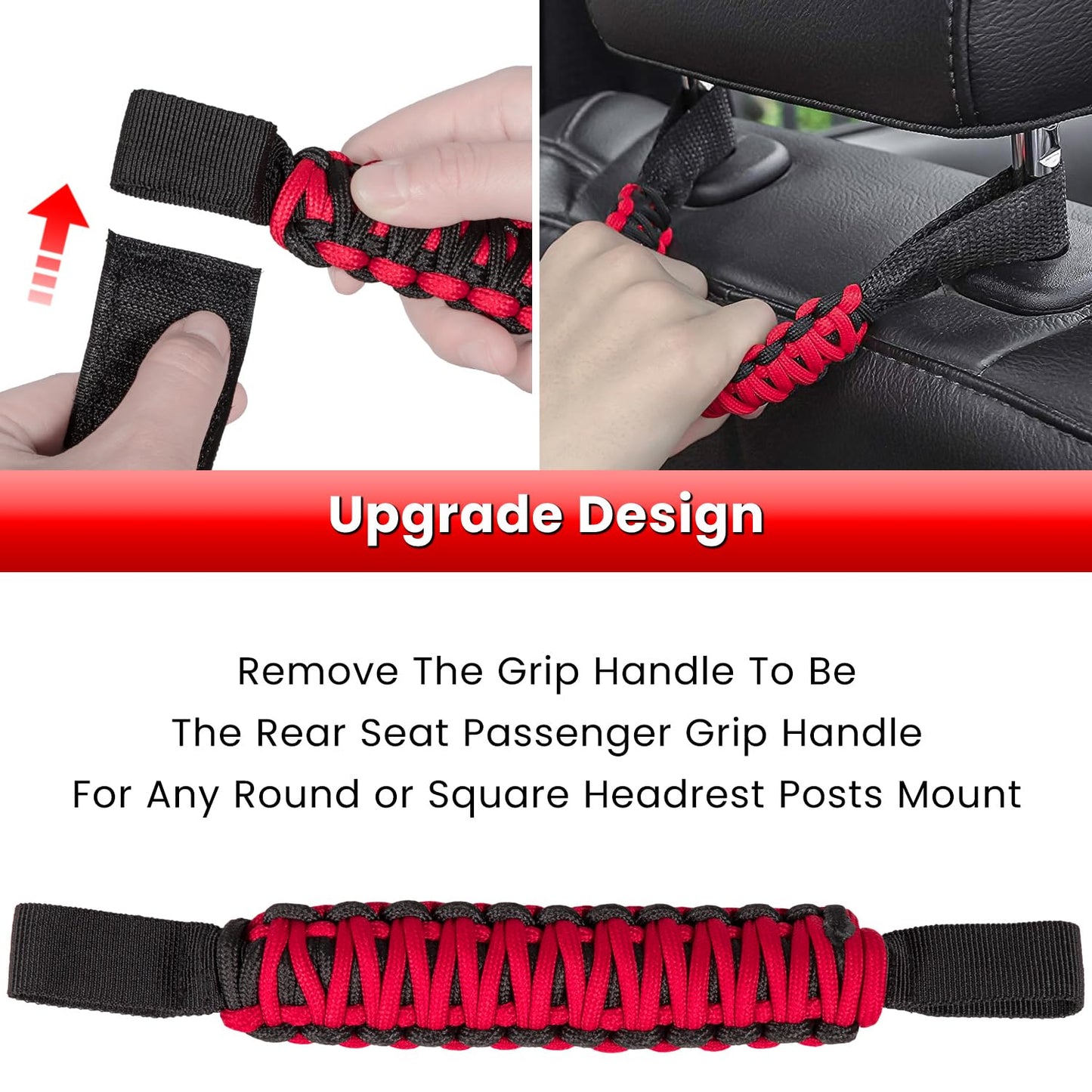 4 x Roll Bar Grab Handles Grip Handle for Jeep Wrangler JK JKU JL JLU TJ YJ Sports Sahara Freedom Rubicon Unlimited Gladiator JT 1955-2023 UTV ATV Premium 550 Paracord Interior Accessories (Red)