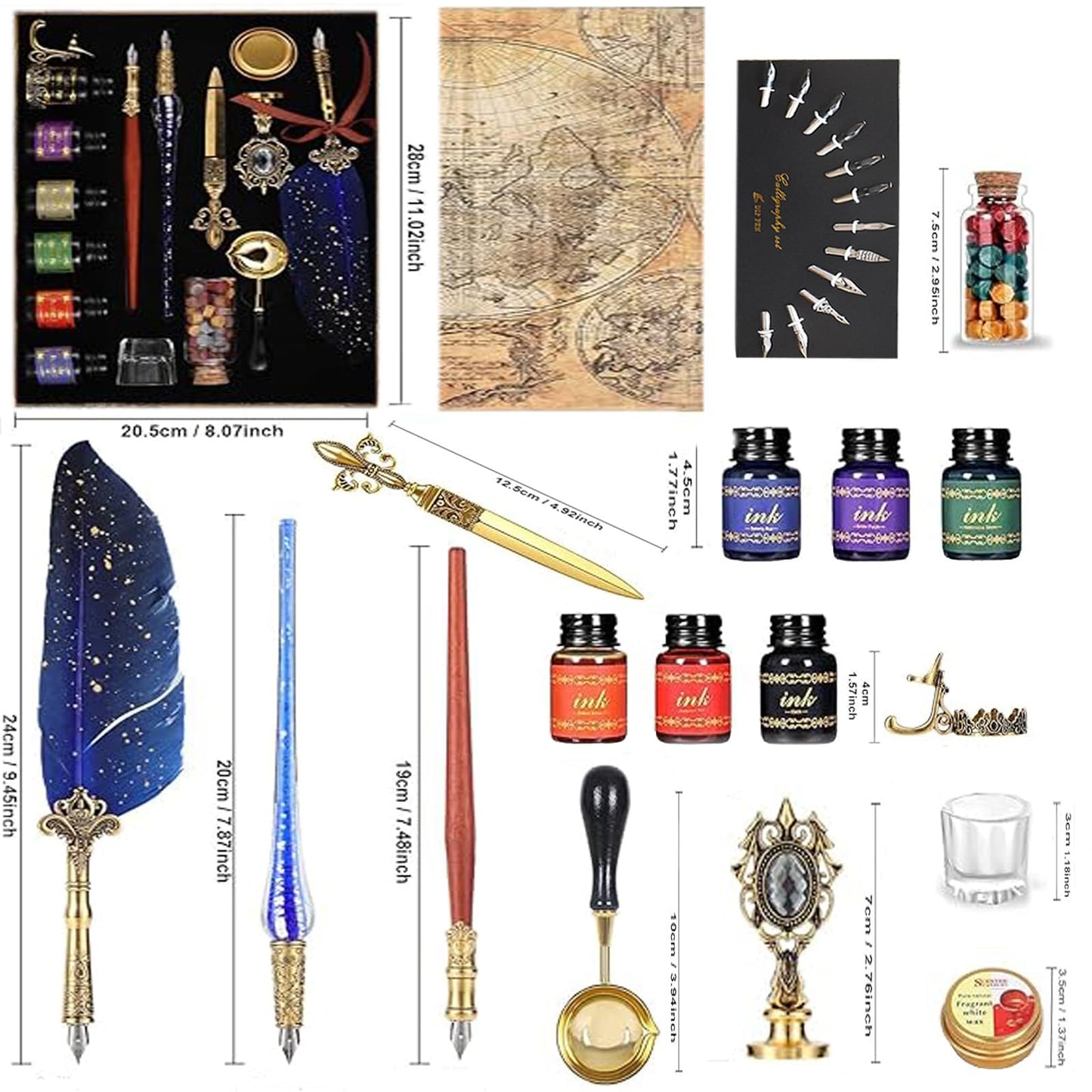 Calligraphy Pens Gift Set - Caligraphy Pen Kits Calligraphy Set For Beginners&professional Include Glass And Wooden Dip Pen, Feather pen,Wax Seal Stamp Kit,Various Sizes Of Nibs