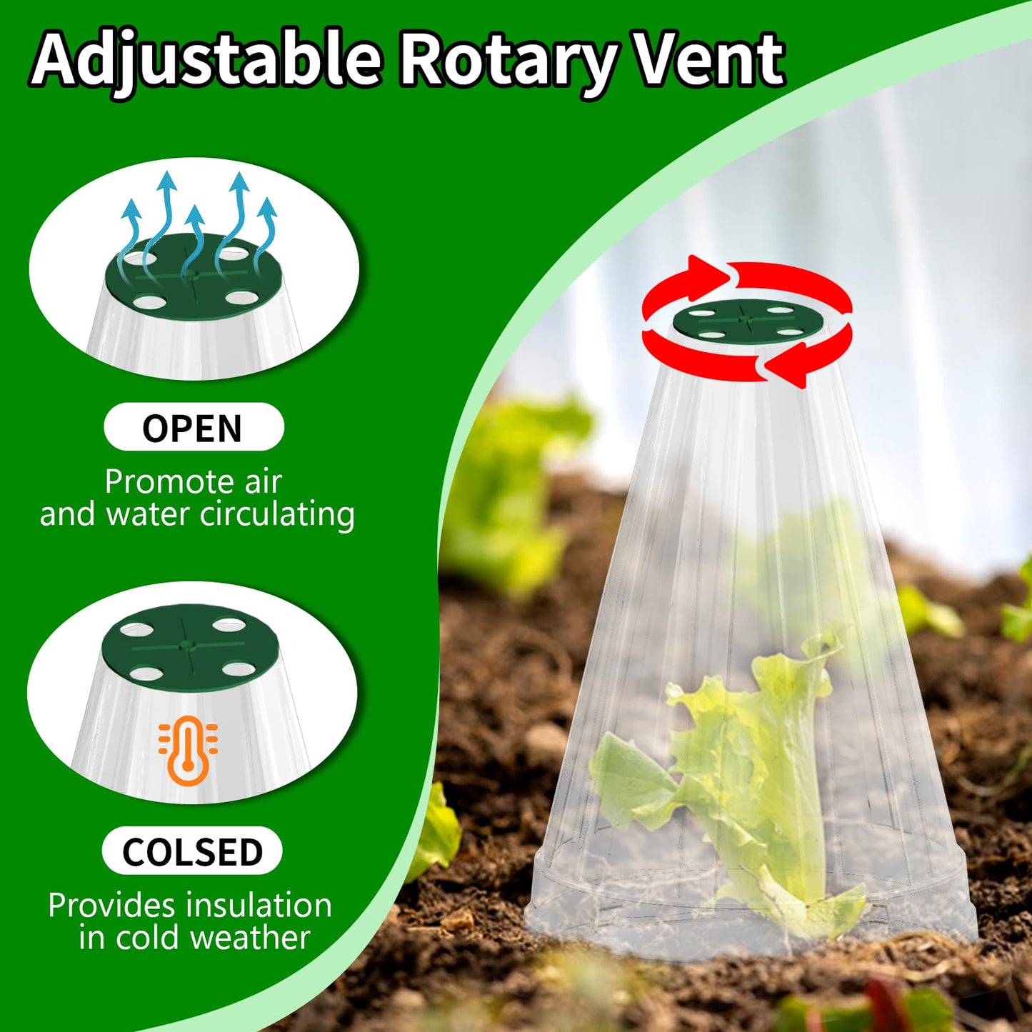 Garden Cloches for Plants, Garden Cloche with Rotary Vent, Reusable Bell Plant Covers, Plant Cloche Protectors from Animals Snails Birds Chickens, 7.9" H X 6.7" D (Transparent-20PCS)