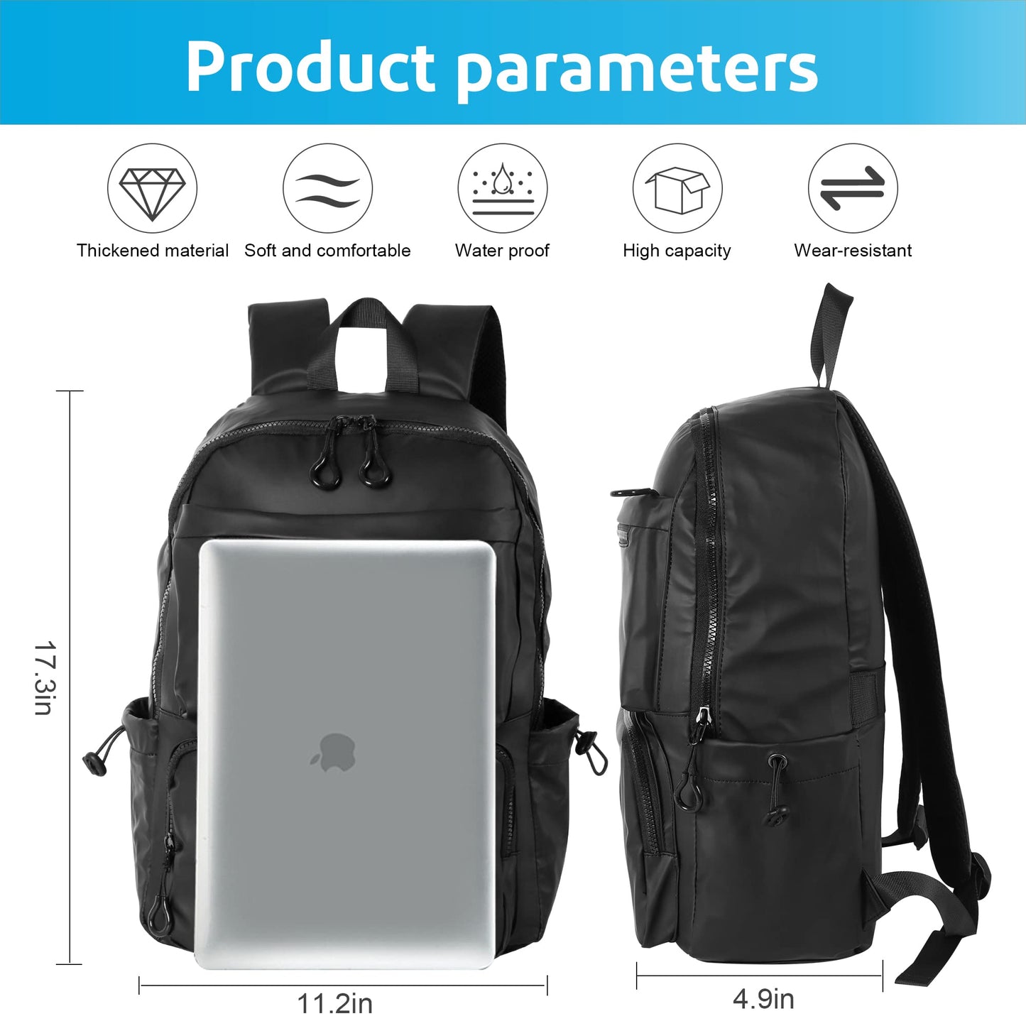 Jranter Casual Hiking Daypack Waterproof Bookbag Simple School College Bag Laptop Backpack Large Capacity, Black, Black, 11.22*17.3*4.92 inch (L*H*W), Daypack Backpacks School Backpack