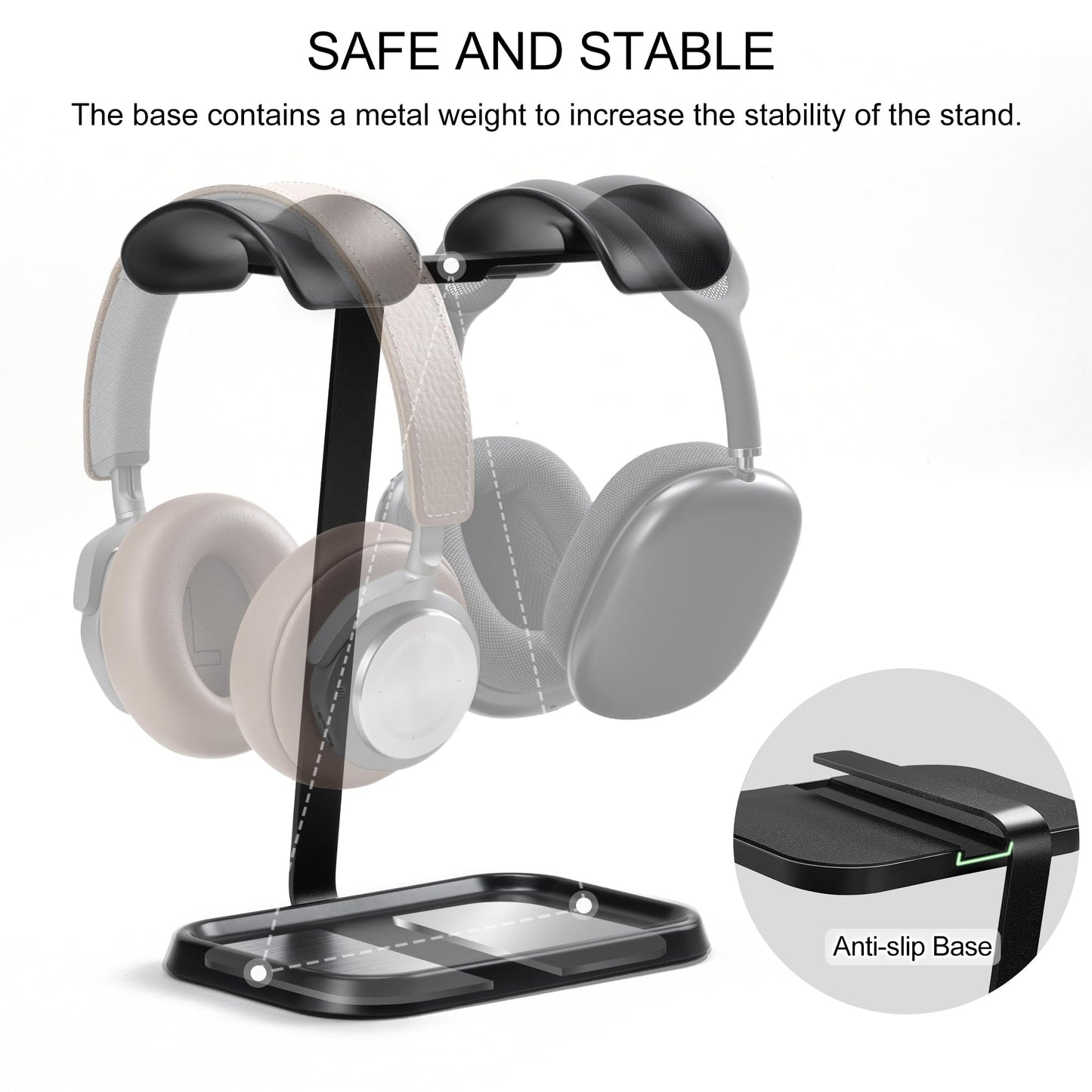 Dual Headphone Stand, Double Balanced Headset Stand with Storage Tray, Heavy Base Gaming Headset Holder for Desk (Black)
