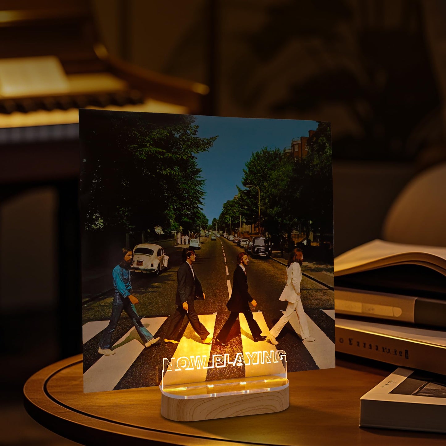 YuanDian Light up Now Playing Vinyl Record Stand, Now Spinning Record Stand, Wooden Acrylic Holder for Vinyl Album Display Storage, Vinyl Record LED Display Storage Collection Holder with USB Powered