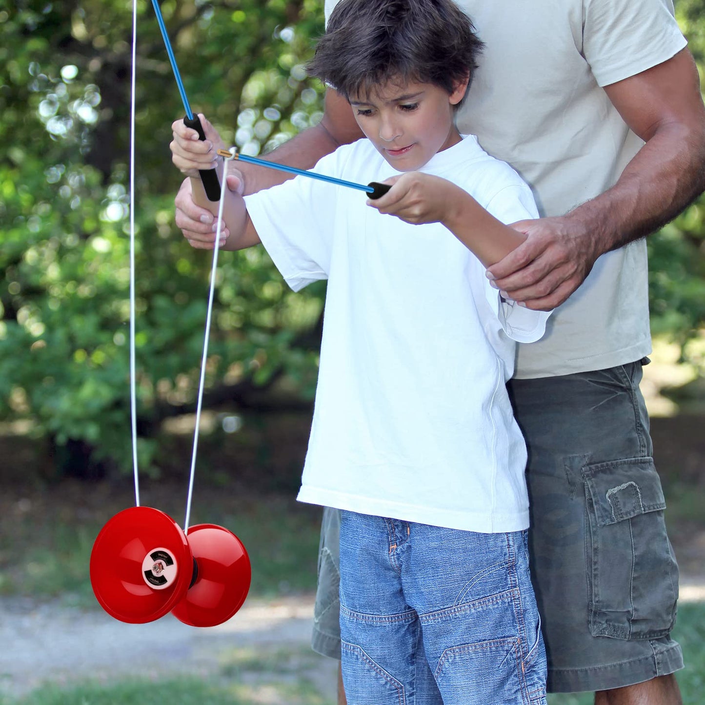 MAGICYOYO Diabolo Pro Triple Bearing, High Performance Red Chinese Yoyo Ball Toy Medium Size 5' with Extra 2 Pair Carbon Sticks + 1 Net Bag + 2 Diabolo Strings, Ideal Gift for Kids & Adults