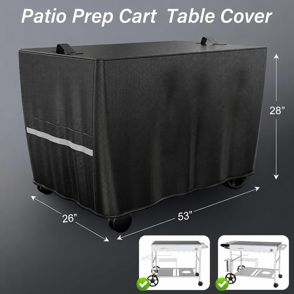 BBQMall Pizza Oven Cart Table Cover, Outdoor Grill Table Cover, Universal Waterproof Patio BBQ Grill Cart Stand-53 X 25 X 32 Inch, Prep Table Cover for Keter Unity XL Portable Outdoor