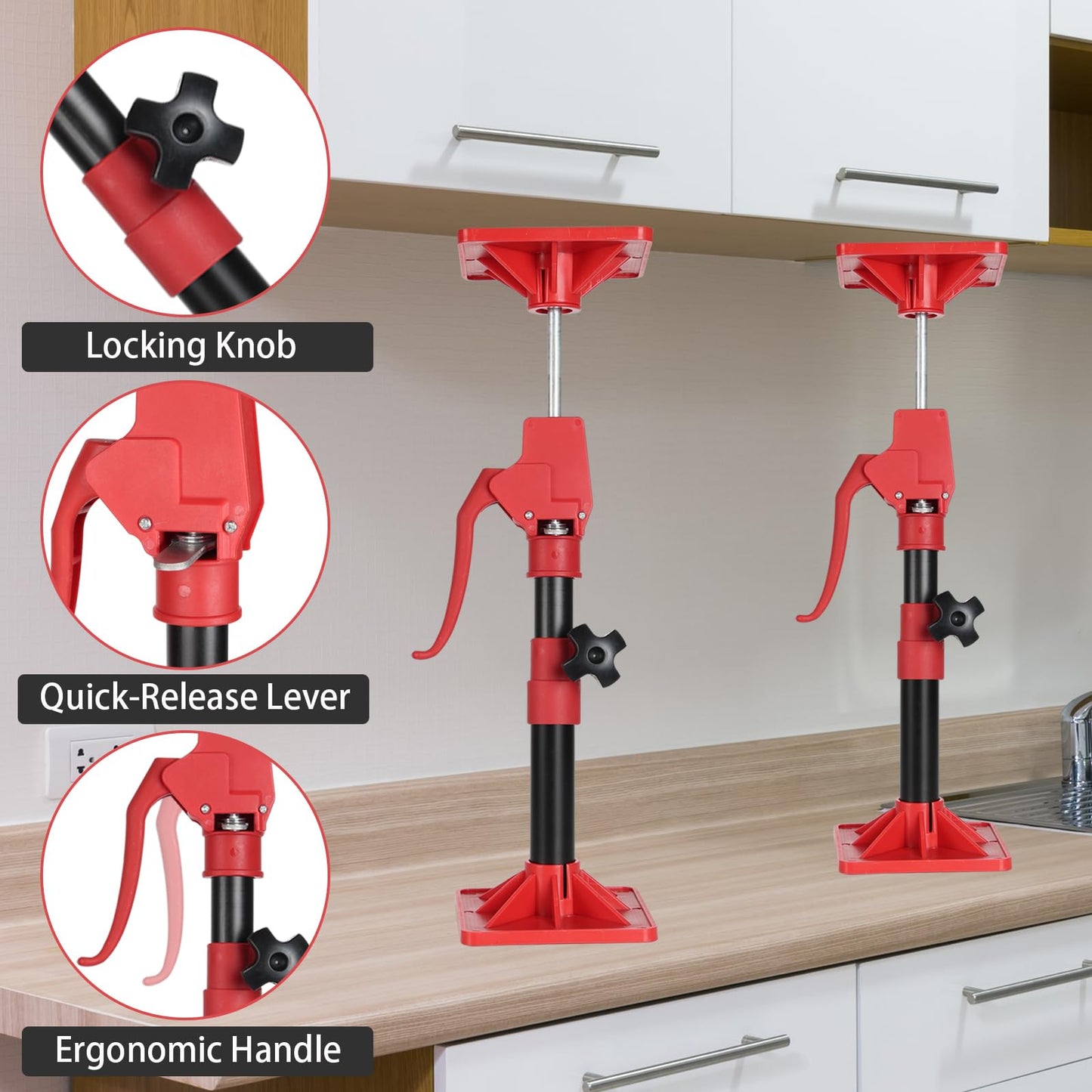Cabinet Jacks for Installing Cabinets, 11.8" to 23.5" Third Hand Tools Adjustable Support Pole, 3rd Hand Support System for Upper Cabinet Installation, Each 78 LB Capacity, 2 Pack