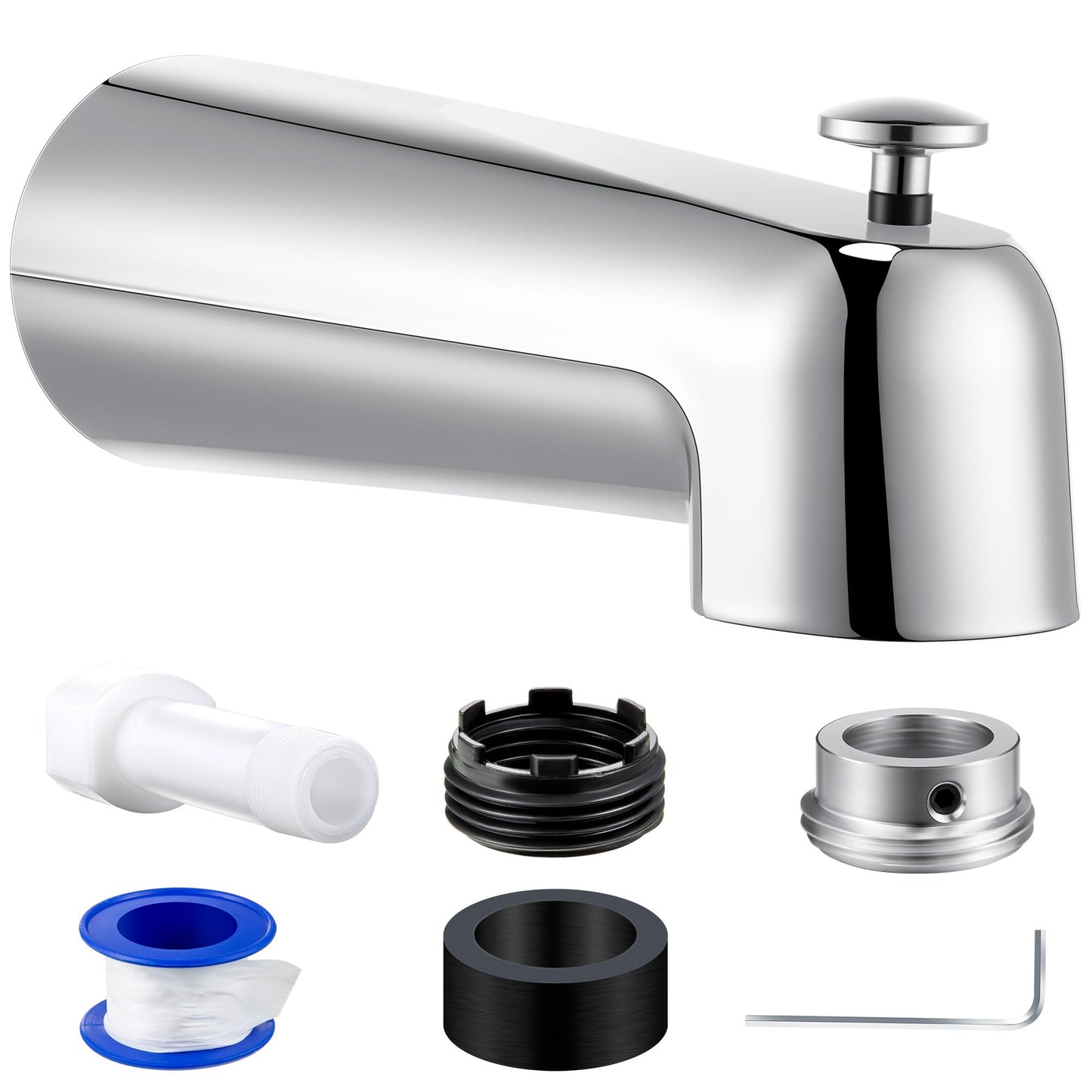 Dreyoo Tub Spout with Diverter, Tub Spout (Universal Fits 1/2" Copper Pipe, 1/2" IPS and 3/4" IPS), Bathroom Bathtub Faucet with Adapters and Hex Wrench (Chrome,Extra Long)