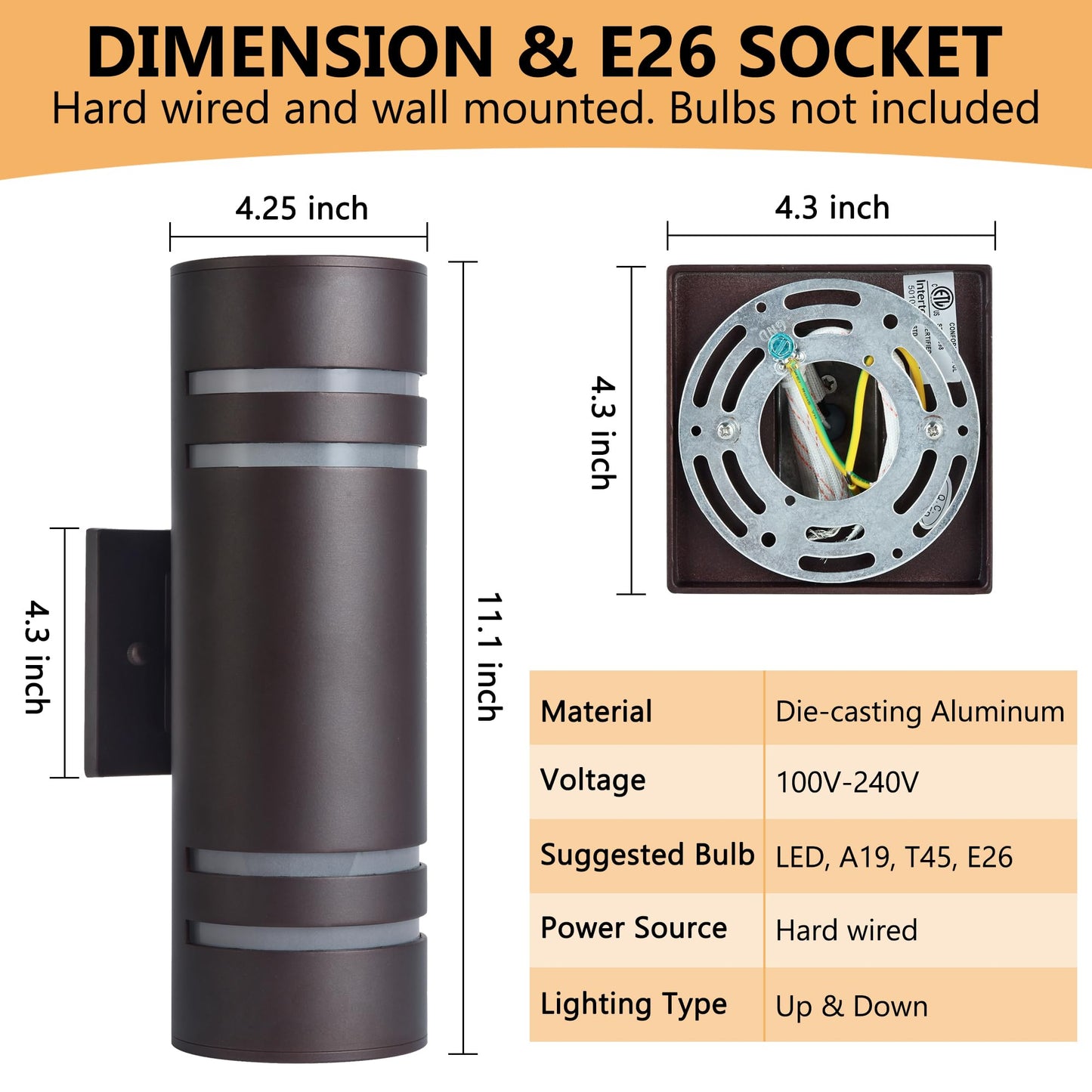 Outdoor Lights Wall Mount, Waterproof IP65 Outdoor Wall Lights, Up and Down Porch Lights Outdoor Oil Rubbed Bronze Aluminum Exterior Outdoor Light Fixture for Garage Patio, Housen Solutions