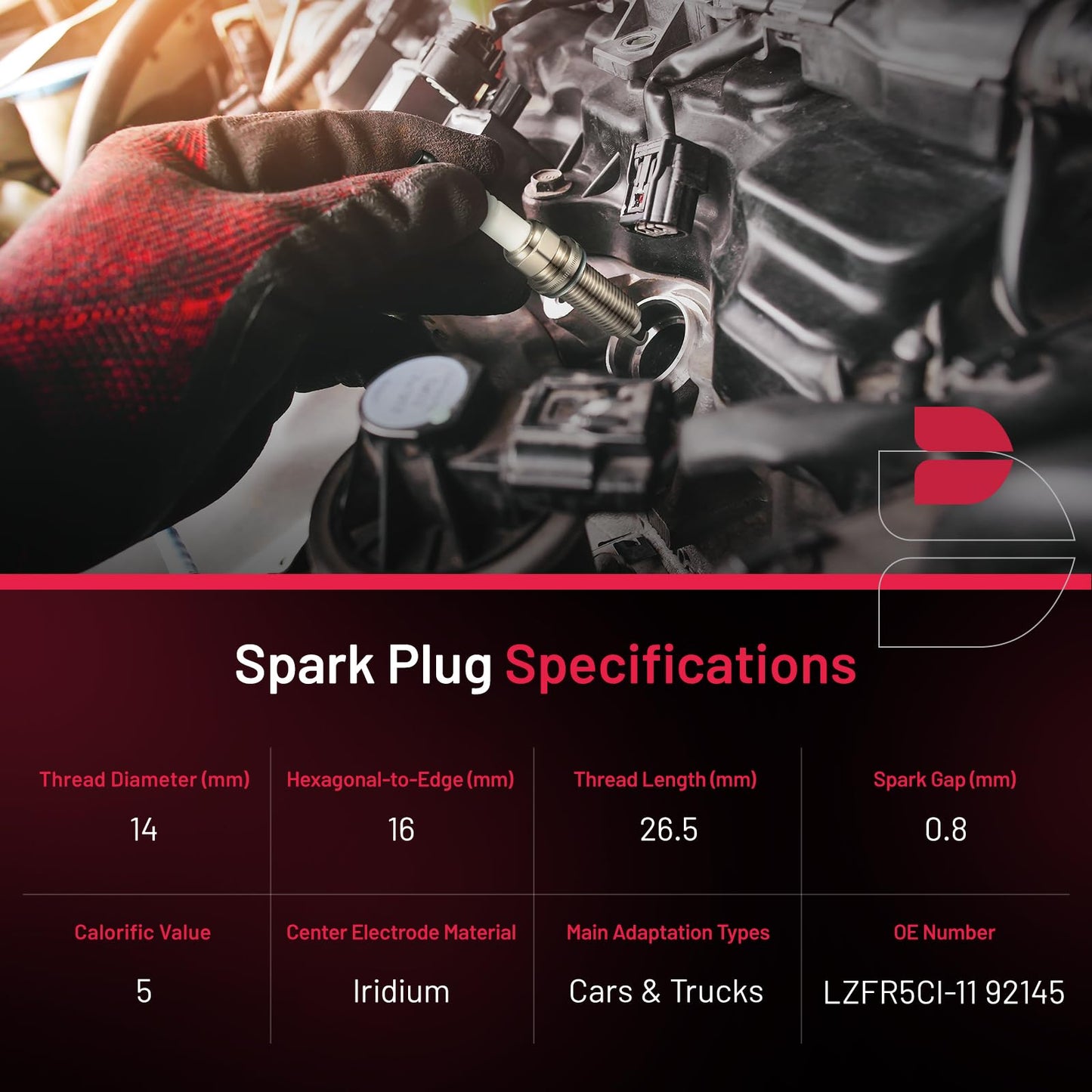 BDFHYK Iridium Spark Plugs LZFR5CI-11 Compatible with Jeep Grand Cherokee Commander,Compatible with Dodge Durango Charger Challenger Dakota 2500 3500 1500 Classic, 300 Aspen 4.7L 5.7L 92145 Set of 8