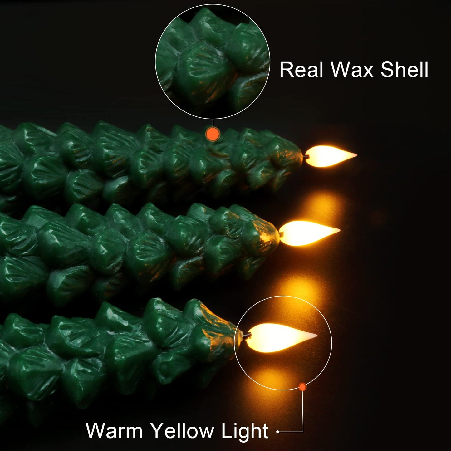3 Pack Flameless Taper Candles with Remote Timer, 9.7 Inches Real Wax Christmas Tree Candlesticks, Battery Operated Window Candles for Xmas Fireplace Holiday Home Party Decor