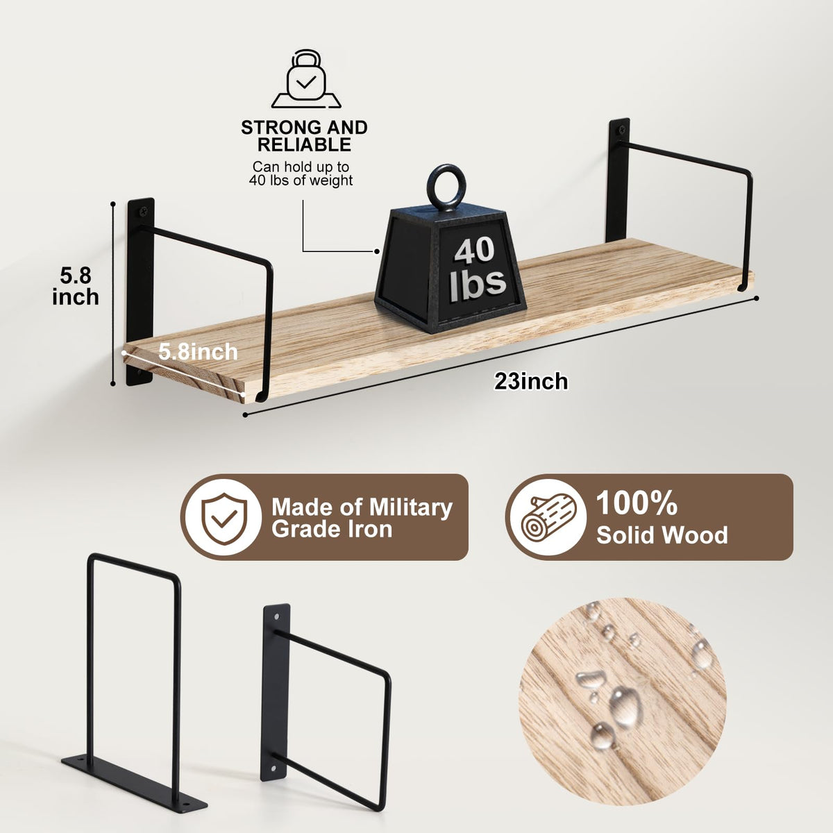 Floating Shelves Set of 3-24 Inch Rustic Wood Wall Shelves for Bedroom, Bathroom, Kitchen - Farmhouse Wall-Mounted Storage Shelves (Wood)
