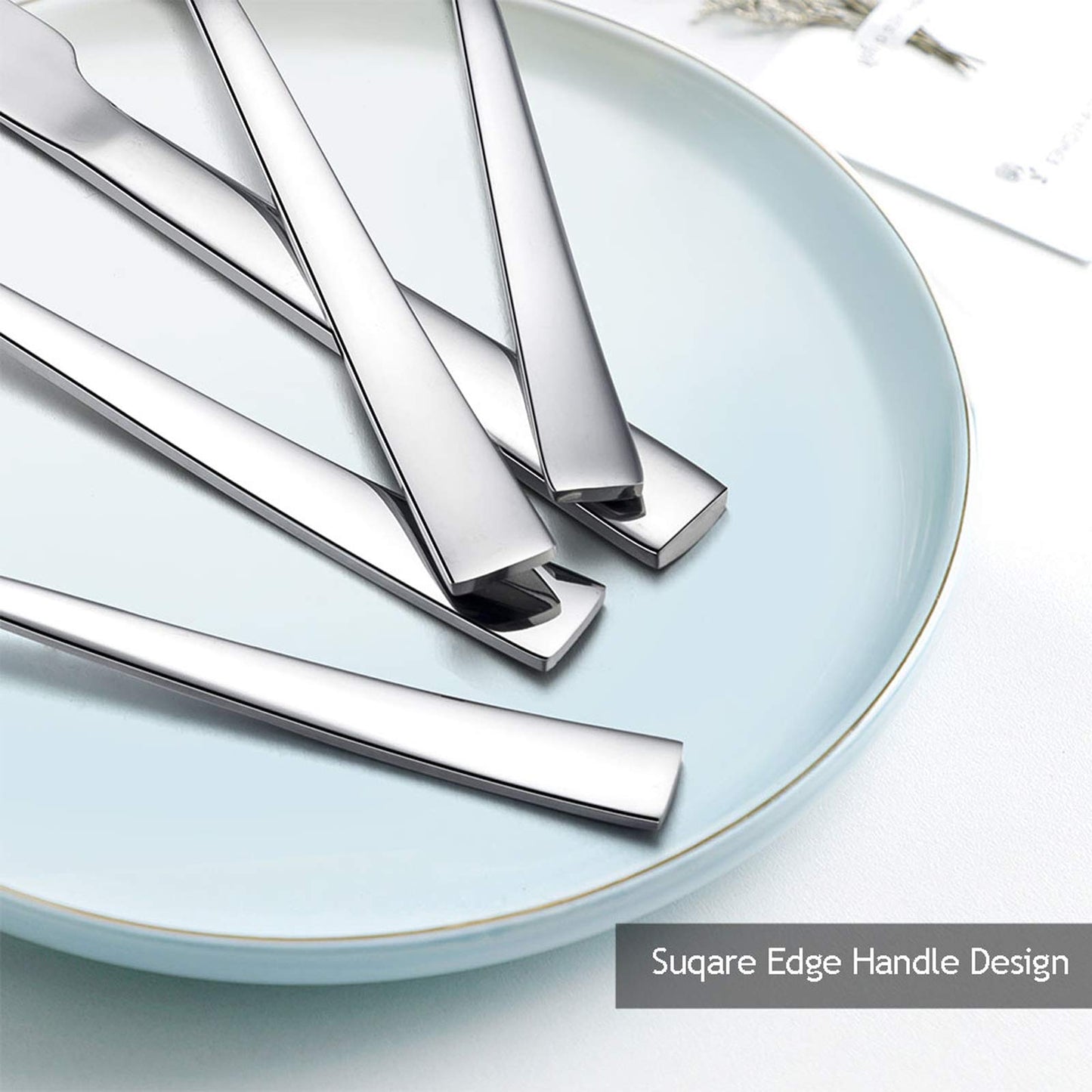 72-Piece Silverware Set with Steak Knives, E-far Stainless Steel Flatware Cutlery Set Service for 12, Modern Tableware Set Include Forks Spoons Knives, Square Edge & Mirror Polished - Dishwasher Safe