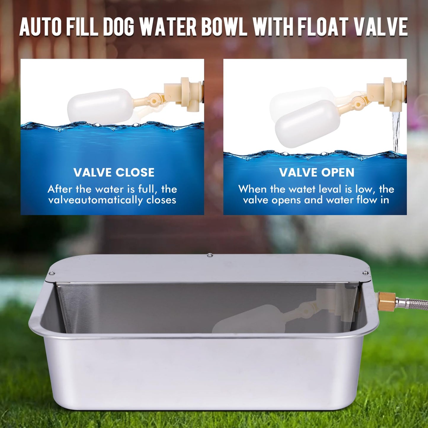 Automatic Water Dispenser for Dogs 3Gal Outdoor Water Bowl Dispenser Large Breed XLarge Auto Fill Dog Waterer Stainless Pet Waterer Big Cats Chicken Livestock (15.7" X 11.8")
