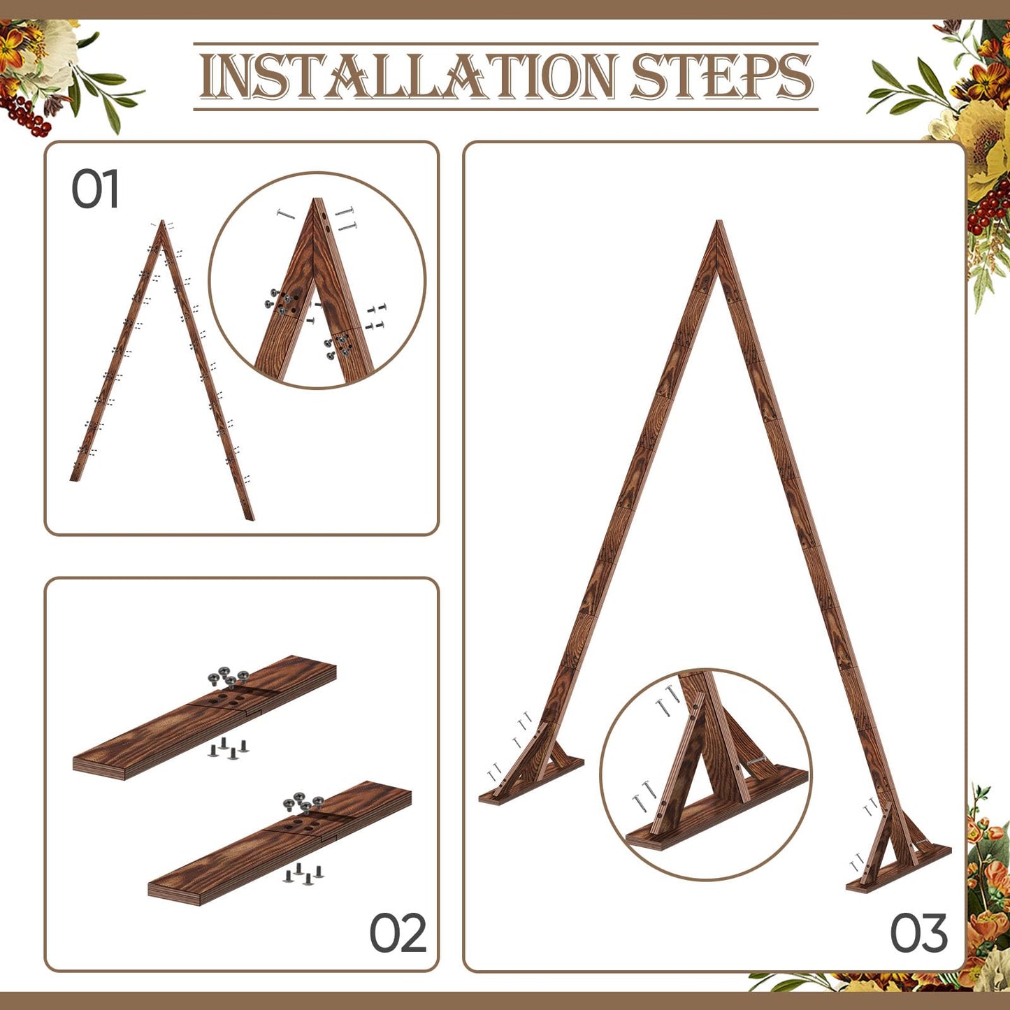 8.3FT Wooden Wedding Arch, Arch Backdrop Stand for Ceremony, Triangle Backdrop Stand for Garden Wedding Parties, Natural Wood Rustic Arch Decorations for Outdoor