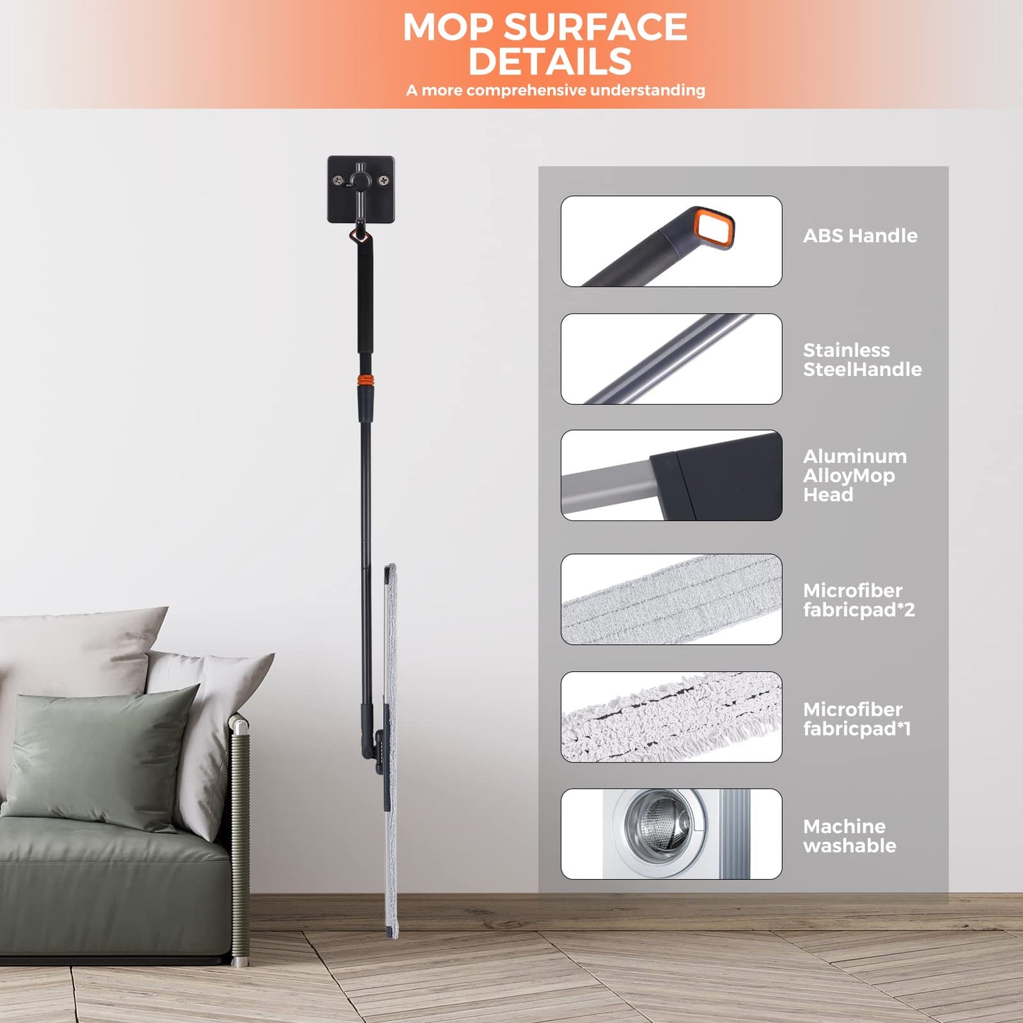 Dust Mop for Hardwood Floors 36 inch Commercial Industrial Floor Dust Mop with Extra 3 Mop Refill Pads 61 Inch Long Handle for Cleaning Office Garage Hardwood Warehouse Factory Mall Deck