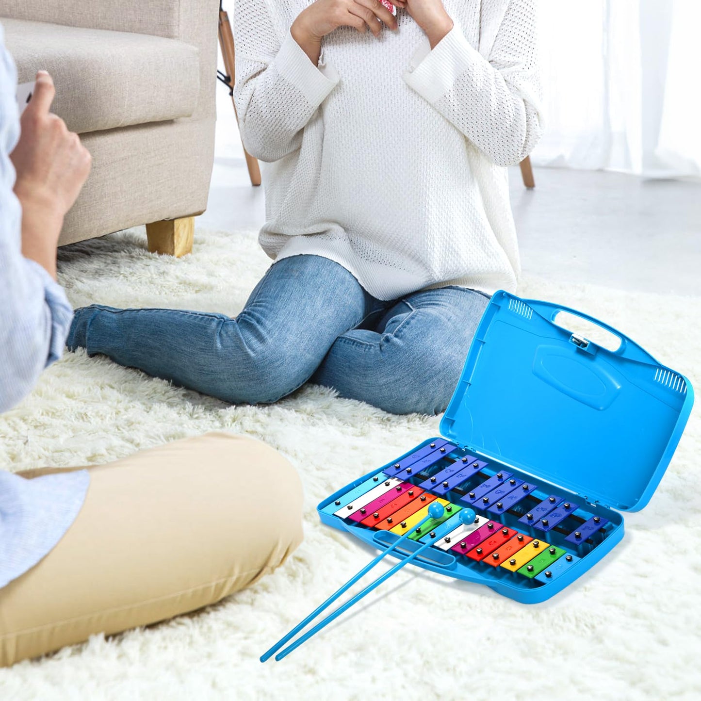Foraineam Xylophone, 25 Notes Colorful Metal Keys Glockenspiel Xylophone, Percussion Musical Instrument with Carry Case and 2 Safe Mallets for Beginners