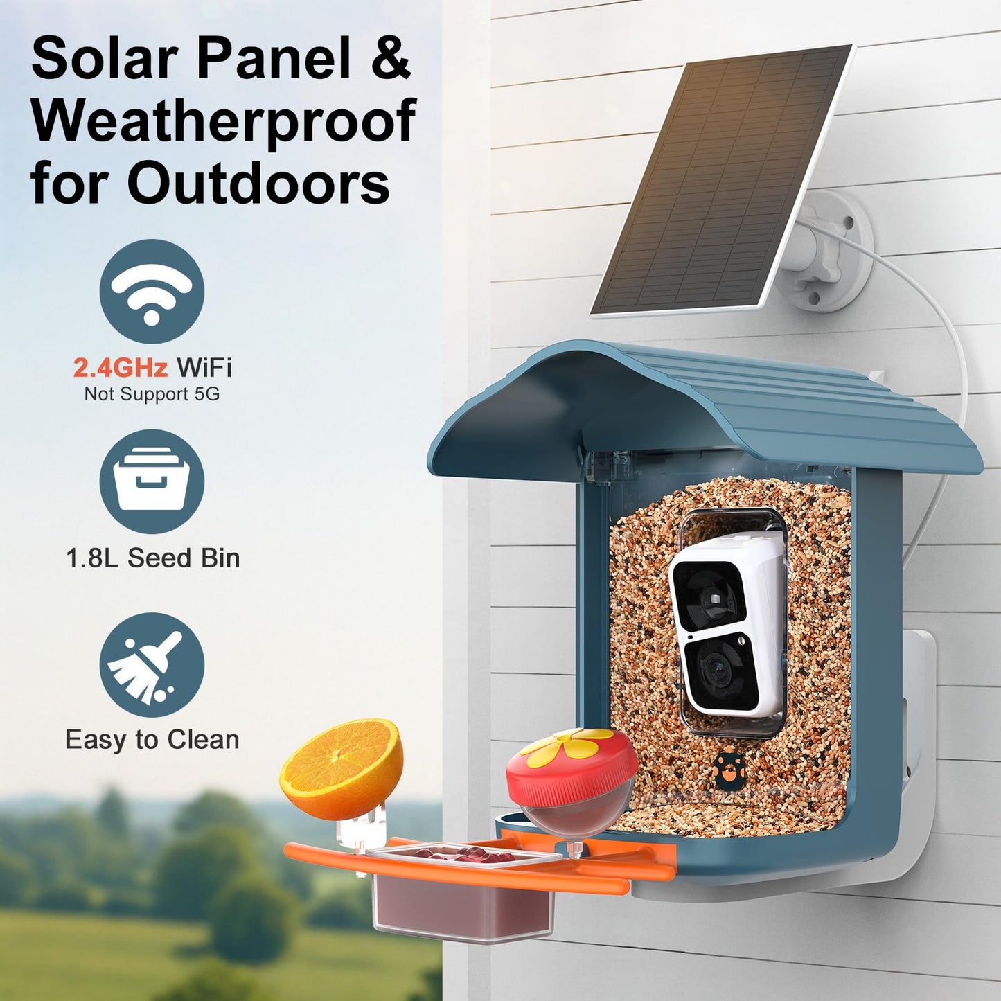birdsnap® PAV- Smart Bird Feeder with Camera Solar Powered, 64GB Card & 2K HD Record Video Bird Camera Live with 5 DIY Add-ons, AI Identify Auto Capture, Ideal Gift for Birds Lover