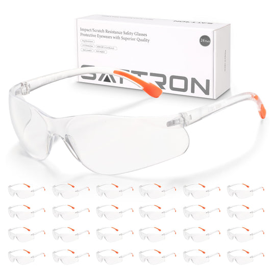 24 Pack Clear Safety Glasses, UV Protection Protective Eyewear for Men Women, ANSI Z87.1 Scratch & Impact Resistant Eye Protection, Ideal for Construction, Sports, Lab, Shooting