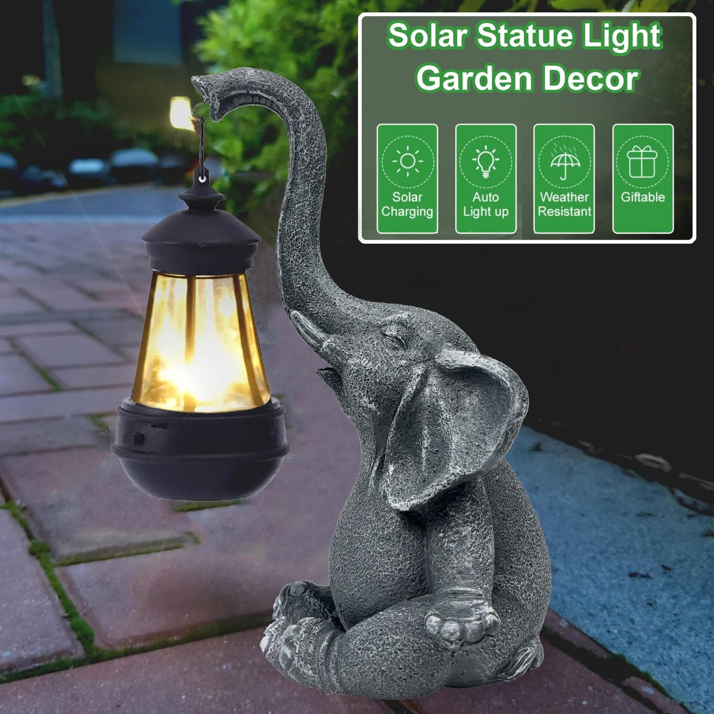HY-MS Outdoor Solar Elephant Statues Lights, Elephant Statue Decorations for Yard, Patio, Lawn,Outside Garden, Lucky Elephant Gifts for Women, Men or Daughter