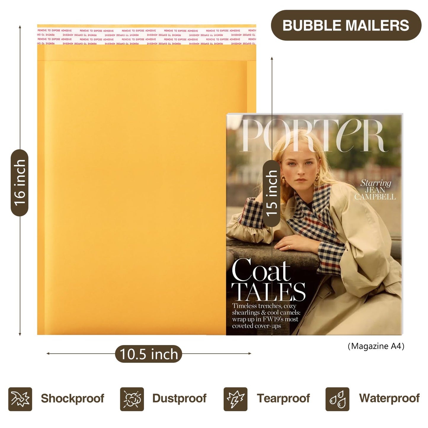 UCGOU Kraft Bubble Mailers 10.5x16 Inch 25 Pack Yellow Padded Envelopes #5 Large Mailing Packages Self Sealing Tear Resistant Boutique Bulk Mail Shipping Bags for Clothes,Book and More